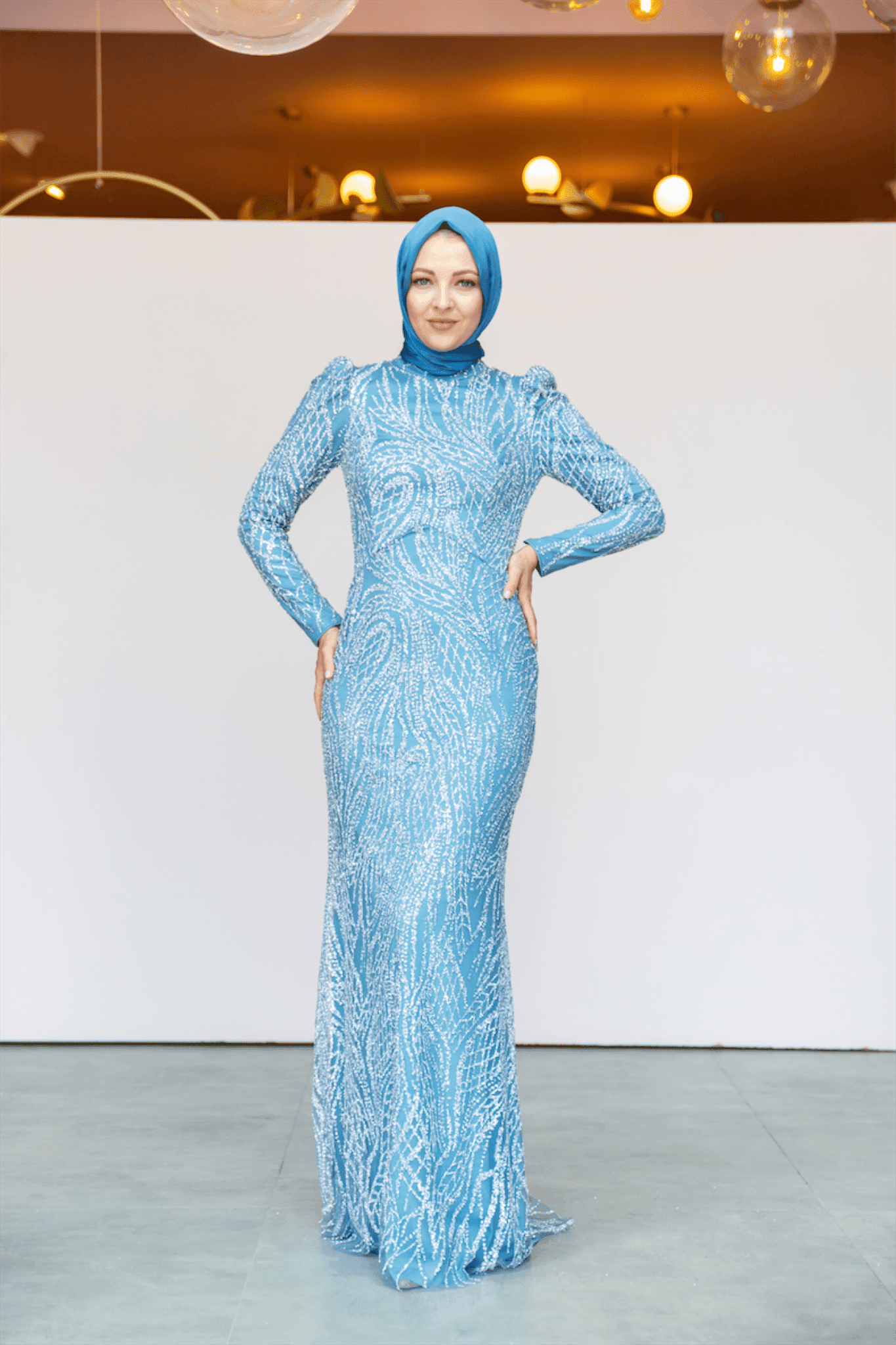 Asilen Hijab Evening Dress - Blue