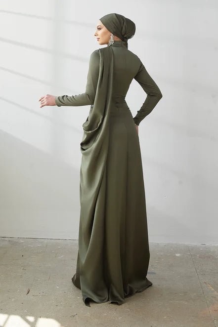 Hercai Hijab Evening Dress - Khaki