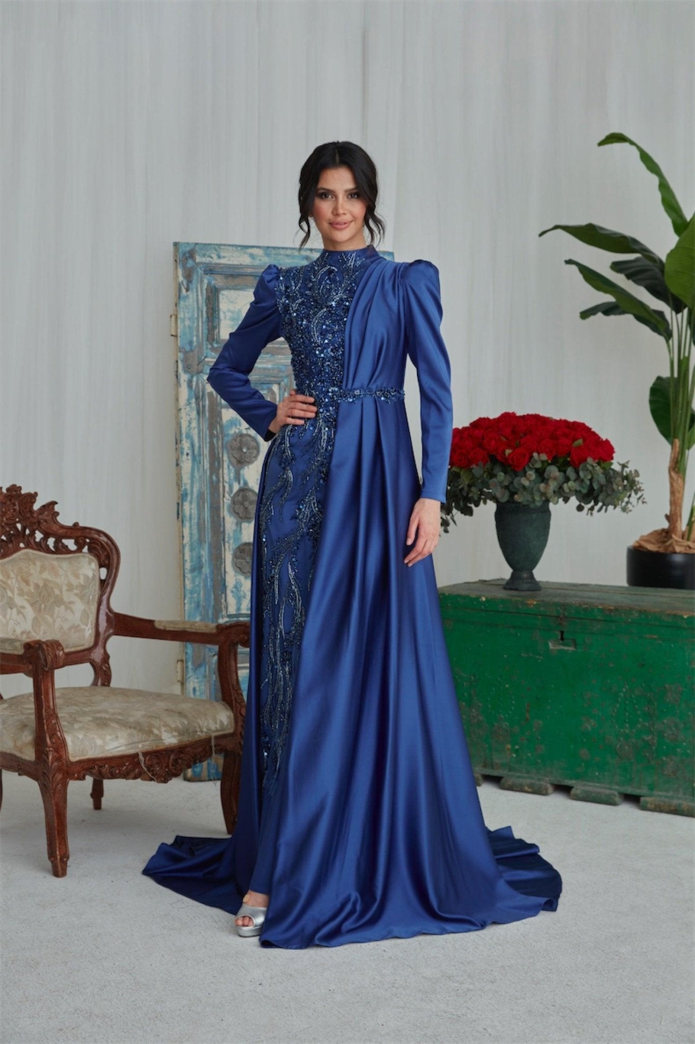 Fezra Hijab Abendkleid – Marineblau