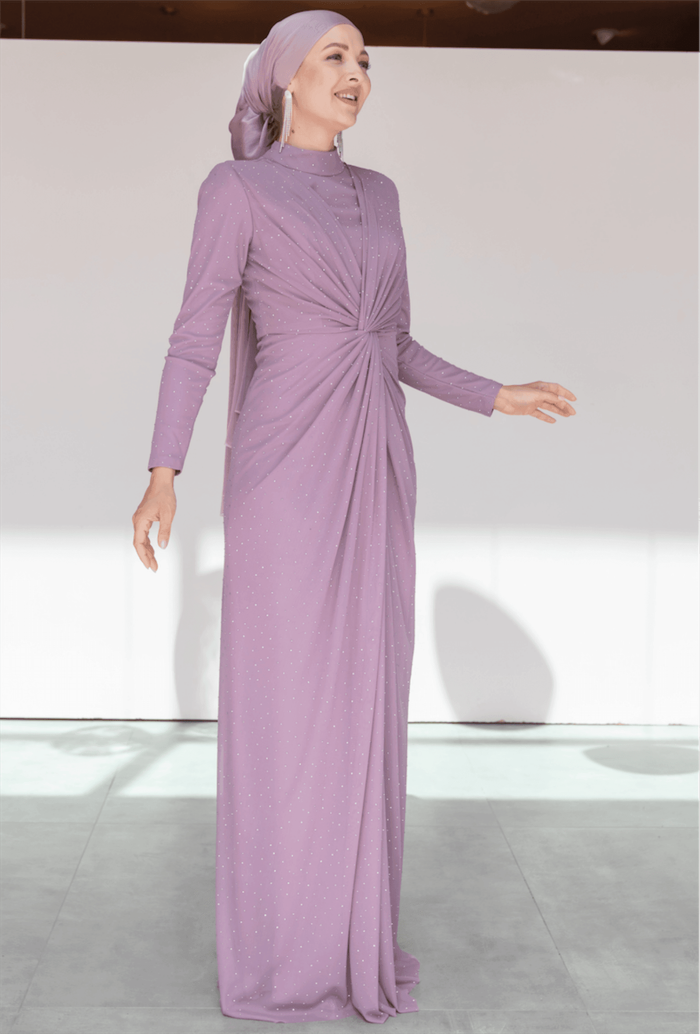 Elegant Hijab Evening Dress - Powder