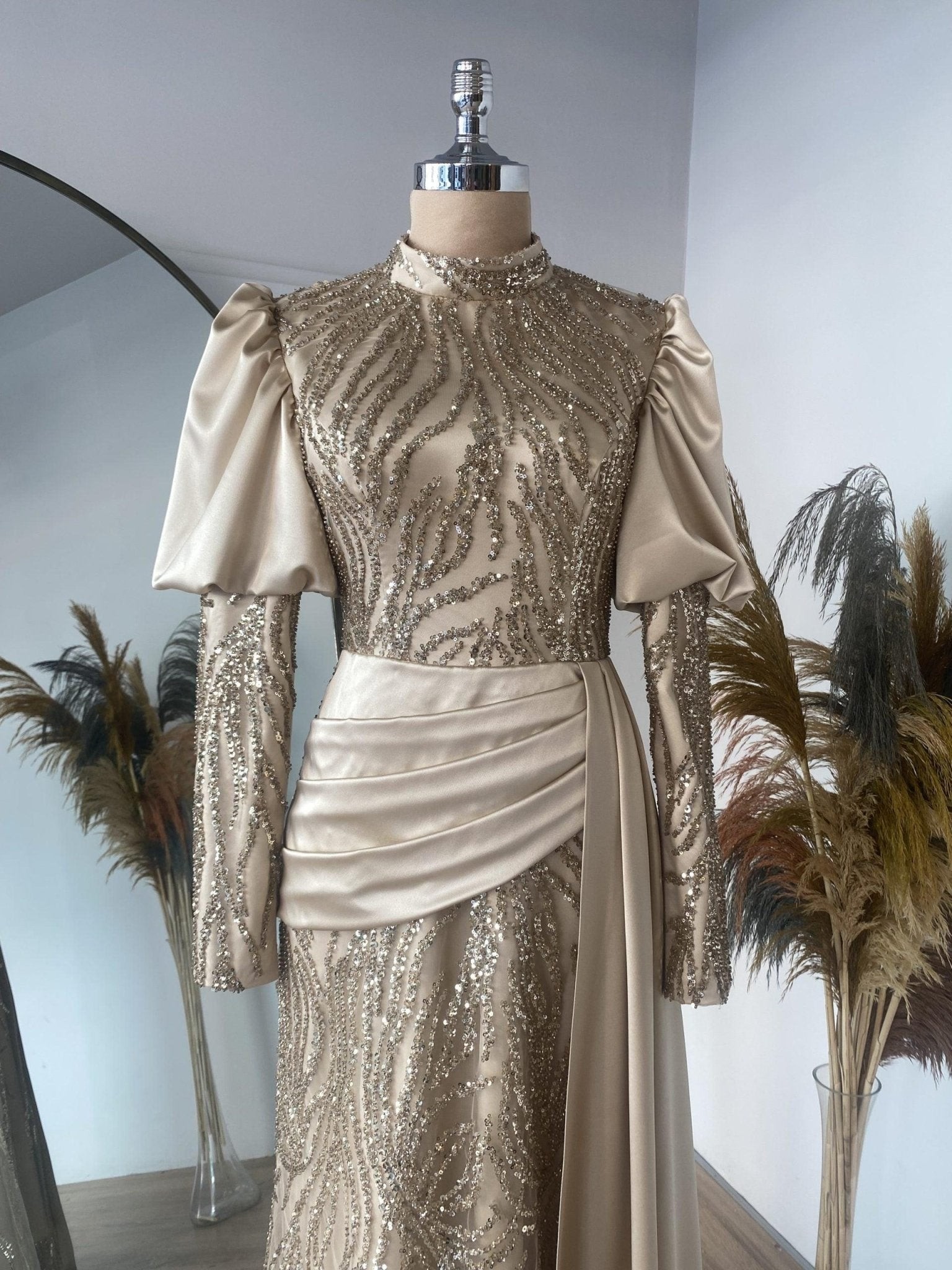 Elena Hijab Evening Dress - Gold