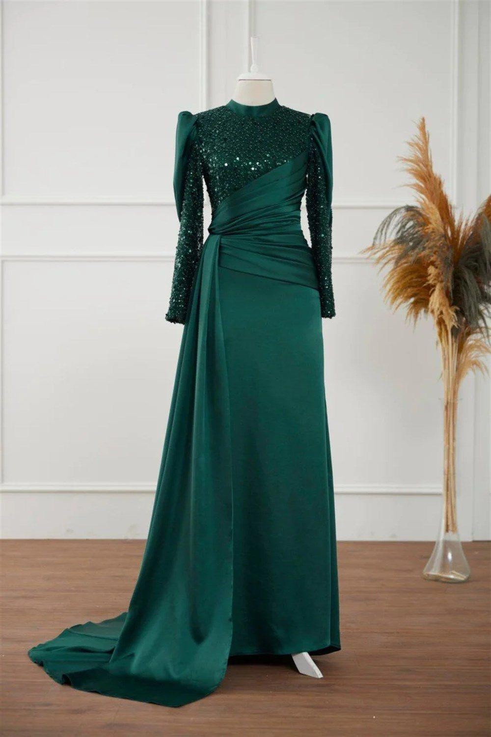 Karel Hijab Evening Dress - Emerald