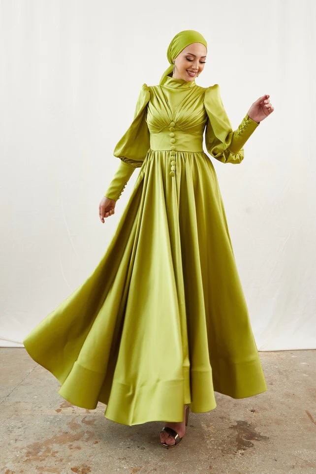 Alara Oil Green Hijab Evening Dress