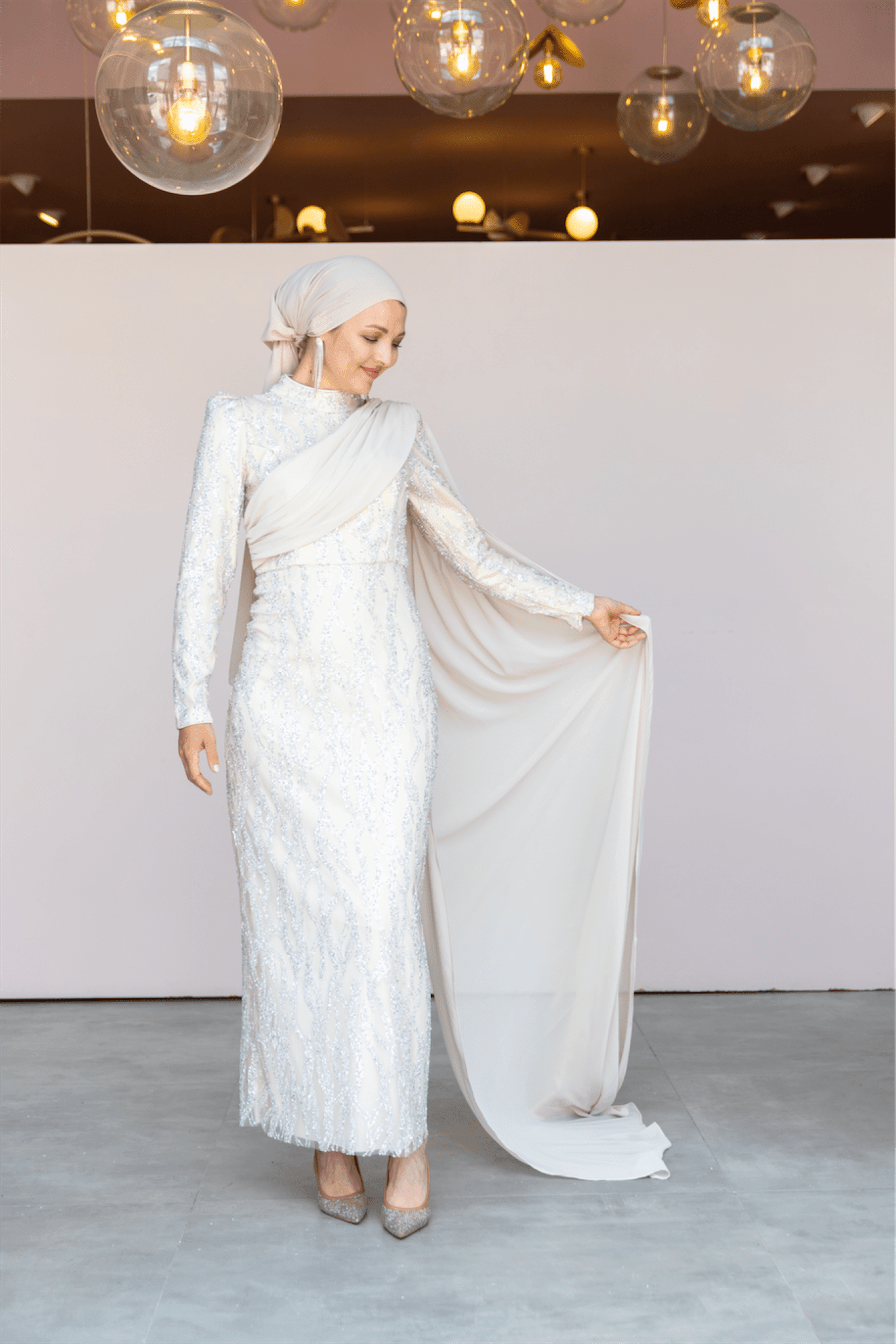 Sare Hijab Evening Dress - Cream