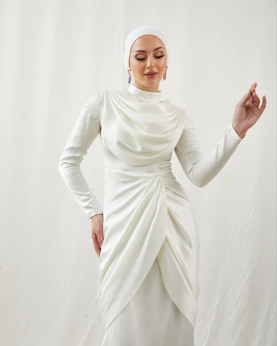 Sanem Ecru Hijab Evening Dress