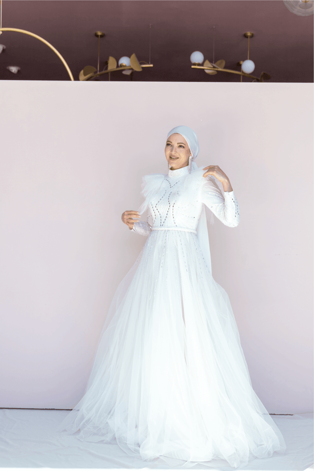 Rosette Hijab Evening Dress - White