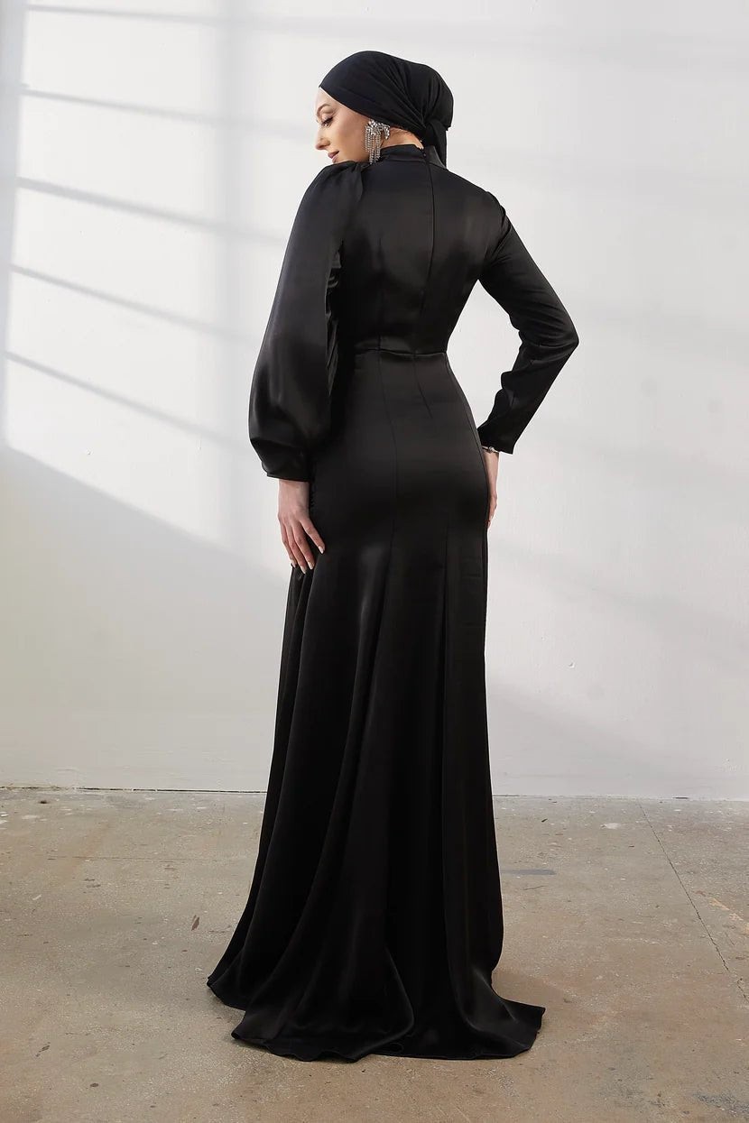 Damla Black Hijab Evening Dress