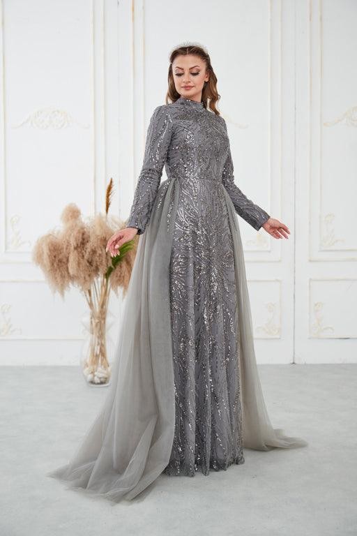 Liva Hijab Evening Dress - Anthracite