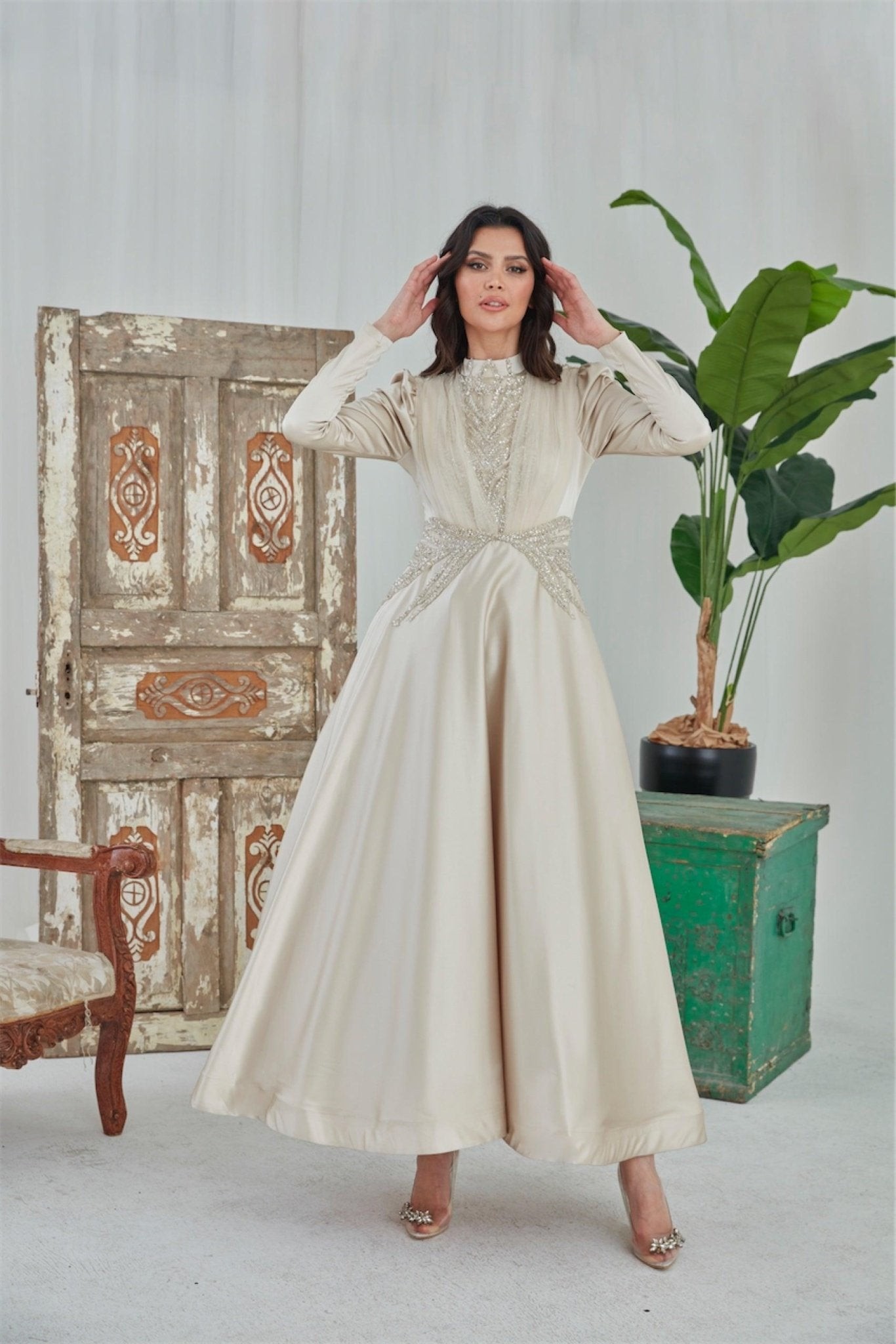 Miray Hijab Evening Dress - Cream