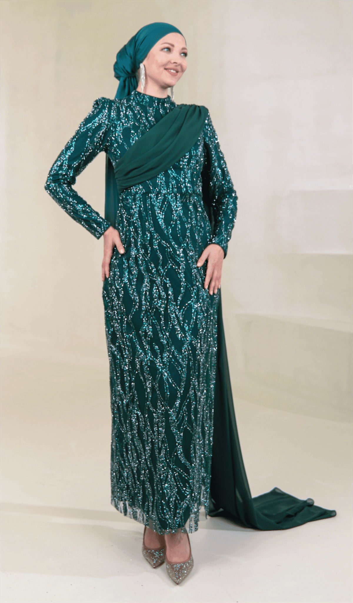 Sare Hijab Evening Dress - Green