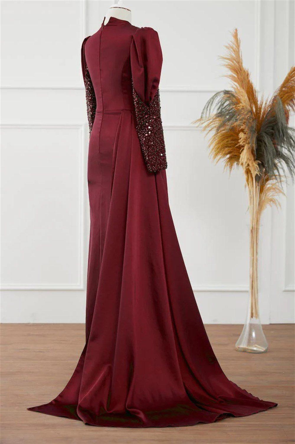 Karel Hijab Evening Dress - Claret Red