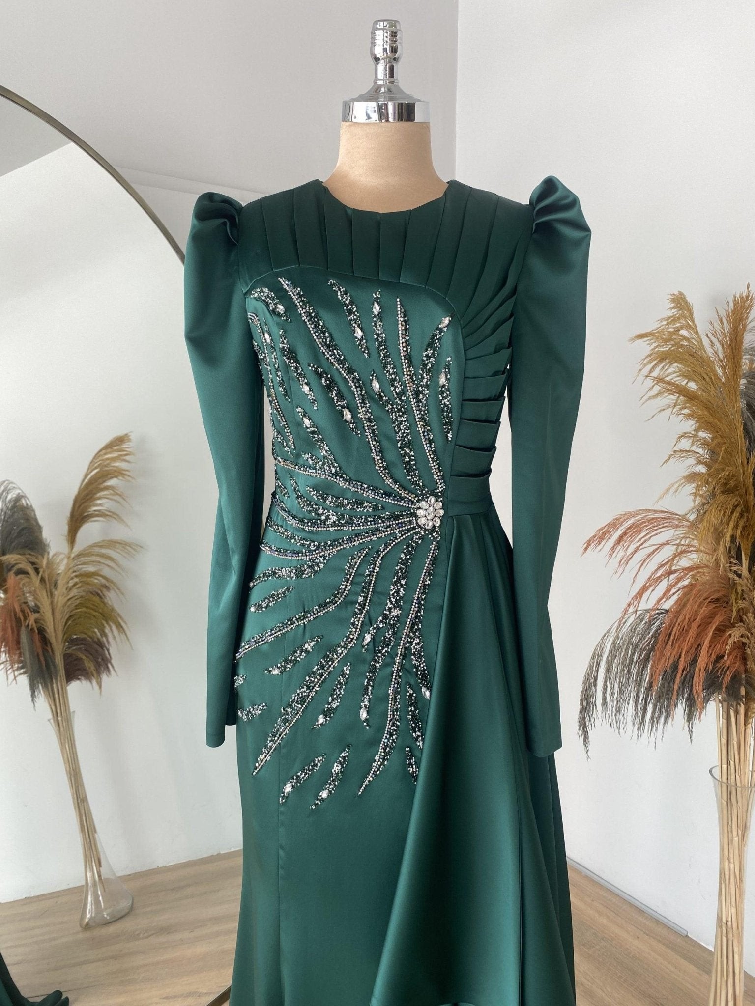 Mona Hijab Evening Dress - Emerald