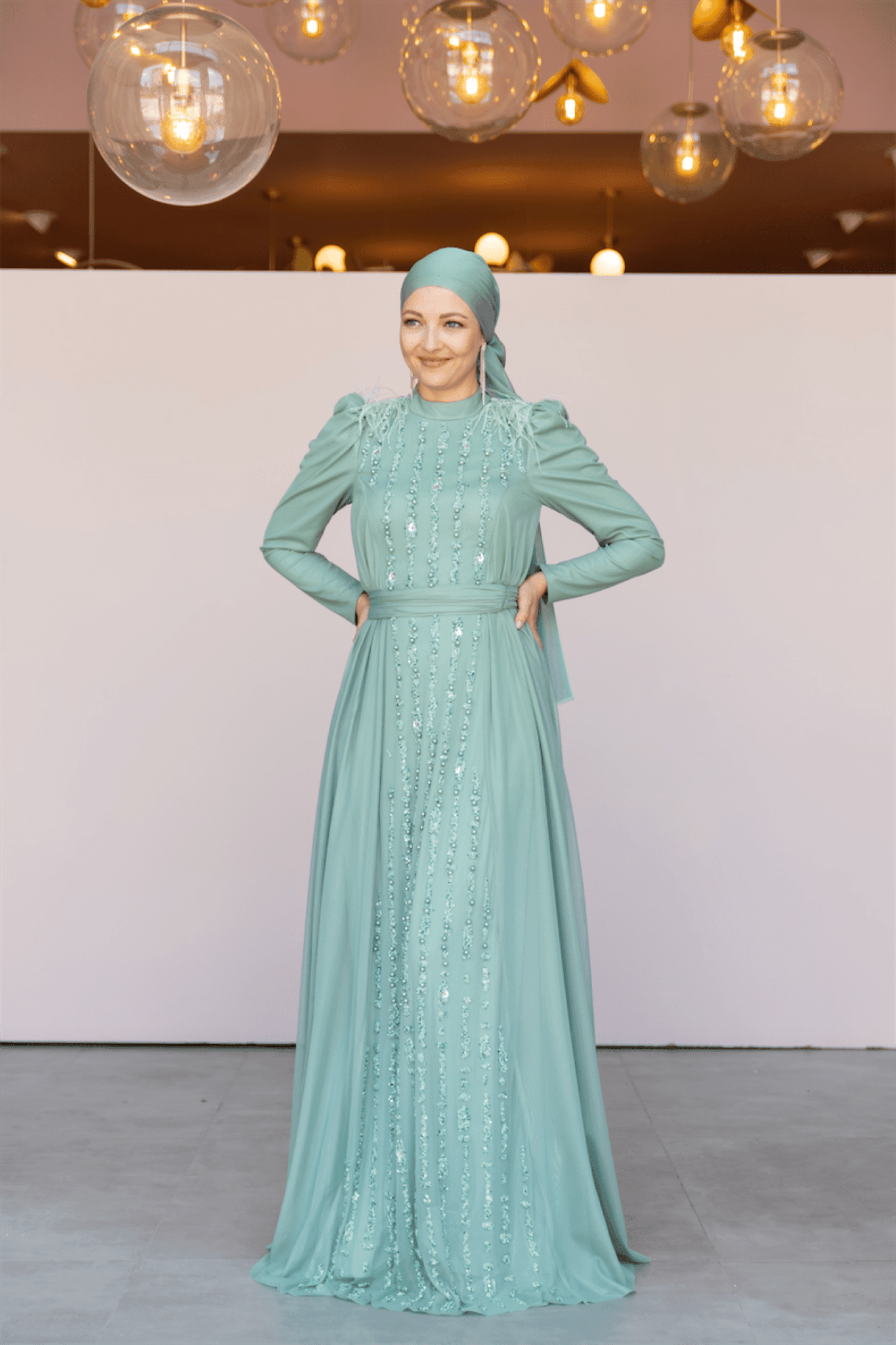 Smile Hijab Evening Dress - Mint