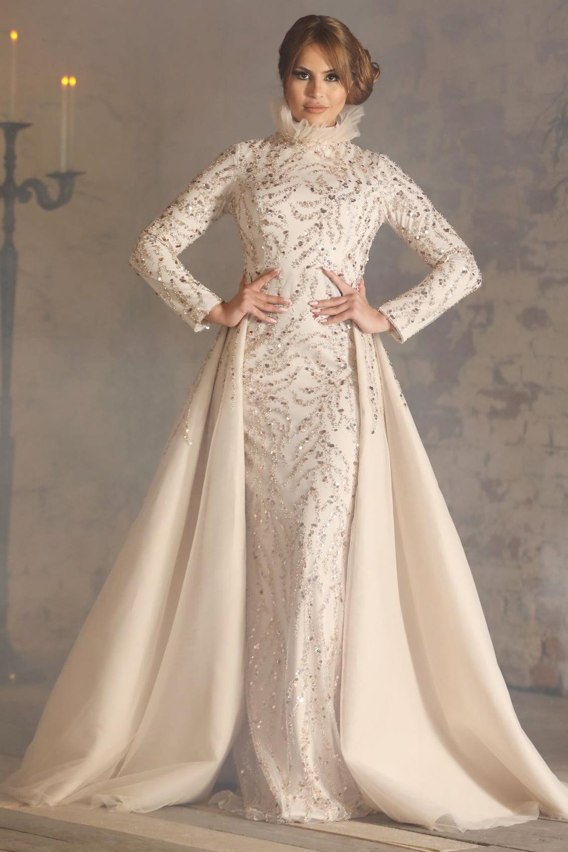 Amaya Hijab Evening Dress - Cream