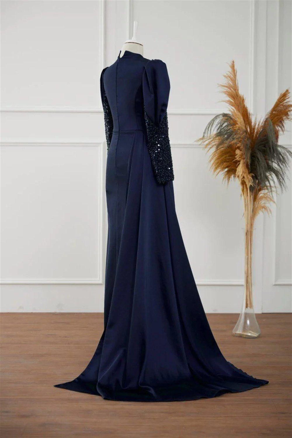 Karel Hijab Evening Dress - Navy Blue