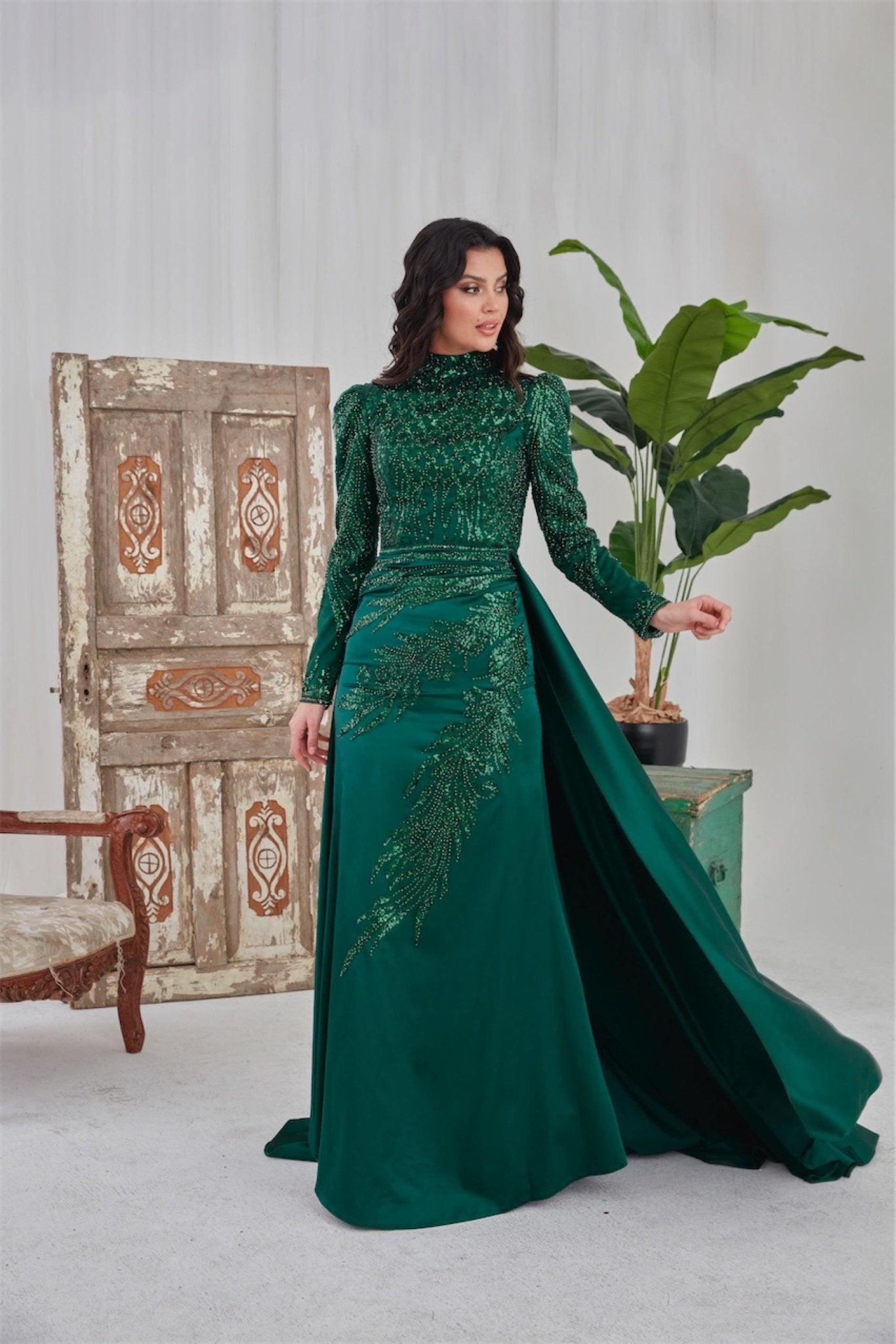Darla Hijab Evening Dress - Emerald