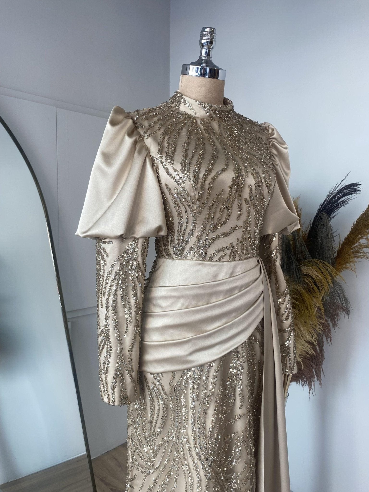 Elena Hijab Evening Dress - Gold