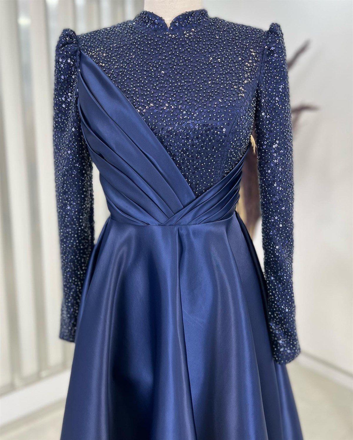 Dream Hijab Evening Dress - Navy Blue