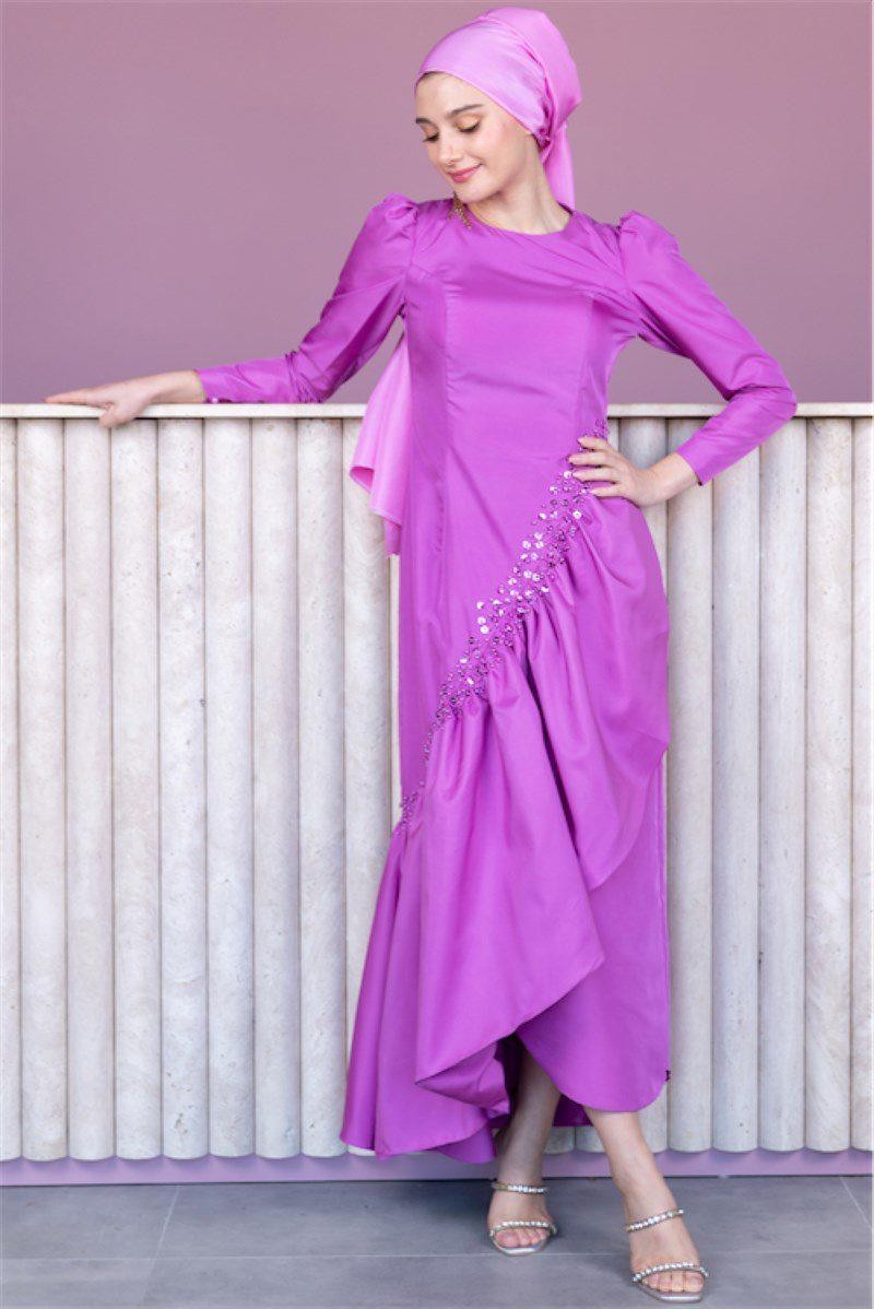 Taffeta Hijab Evening Dress - Fuchsia