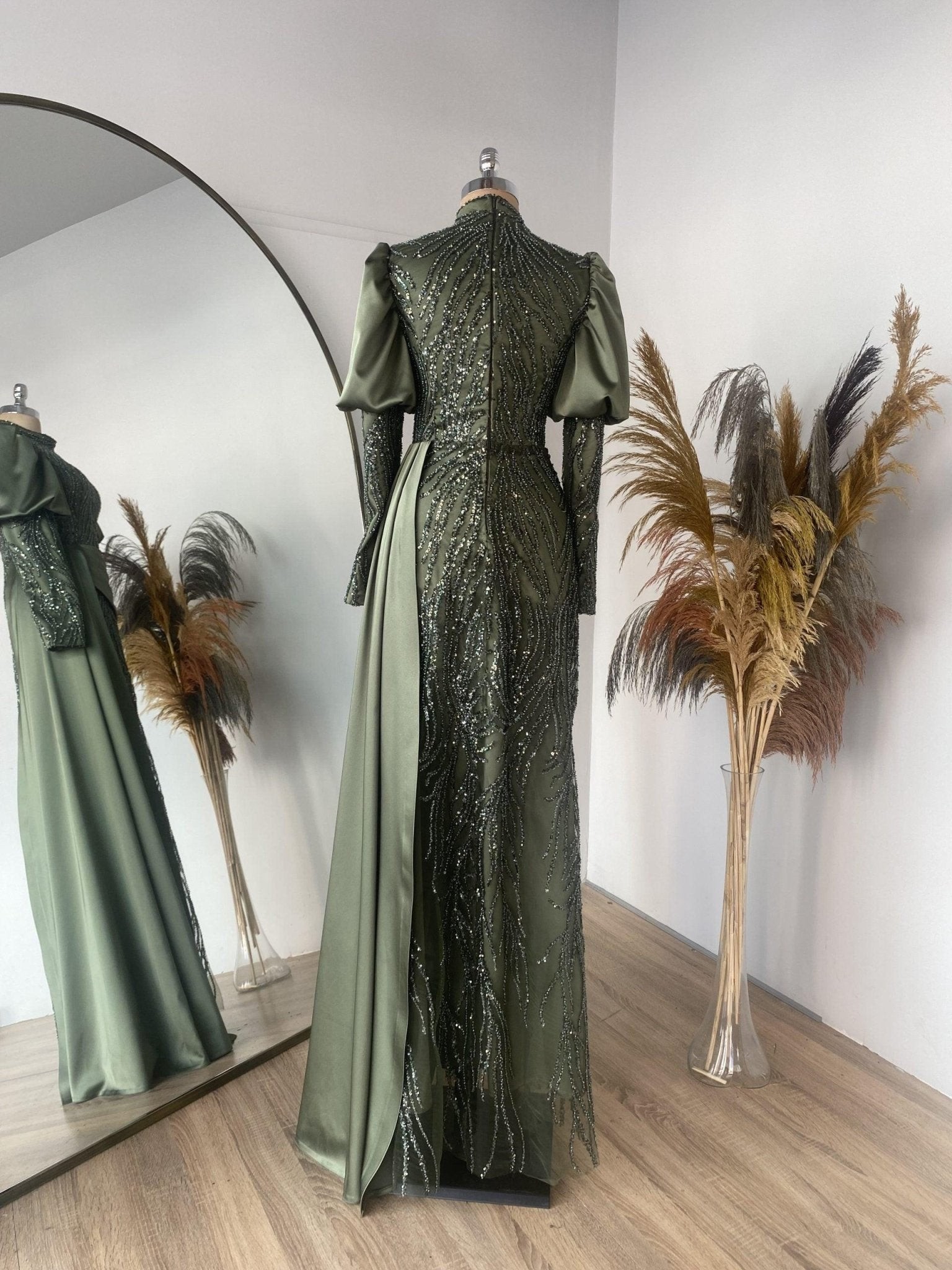 Elena Hijab Evening Dress - Khaki