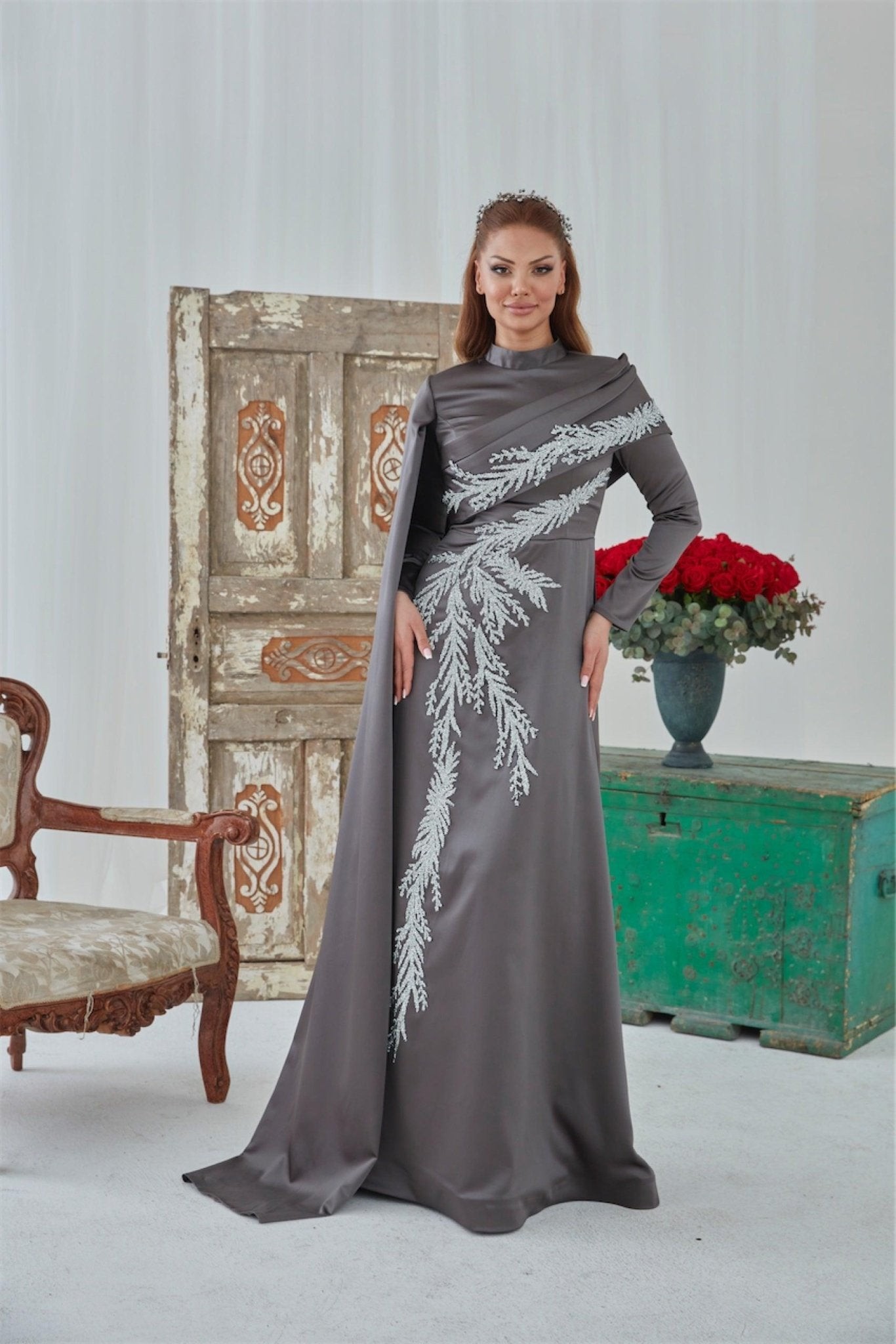 Emily Hijab Abendkleid – Grau