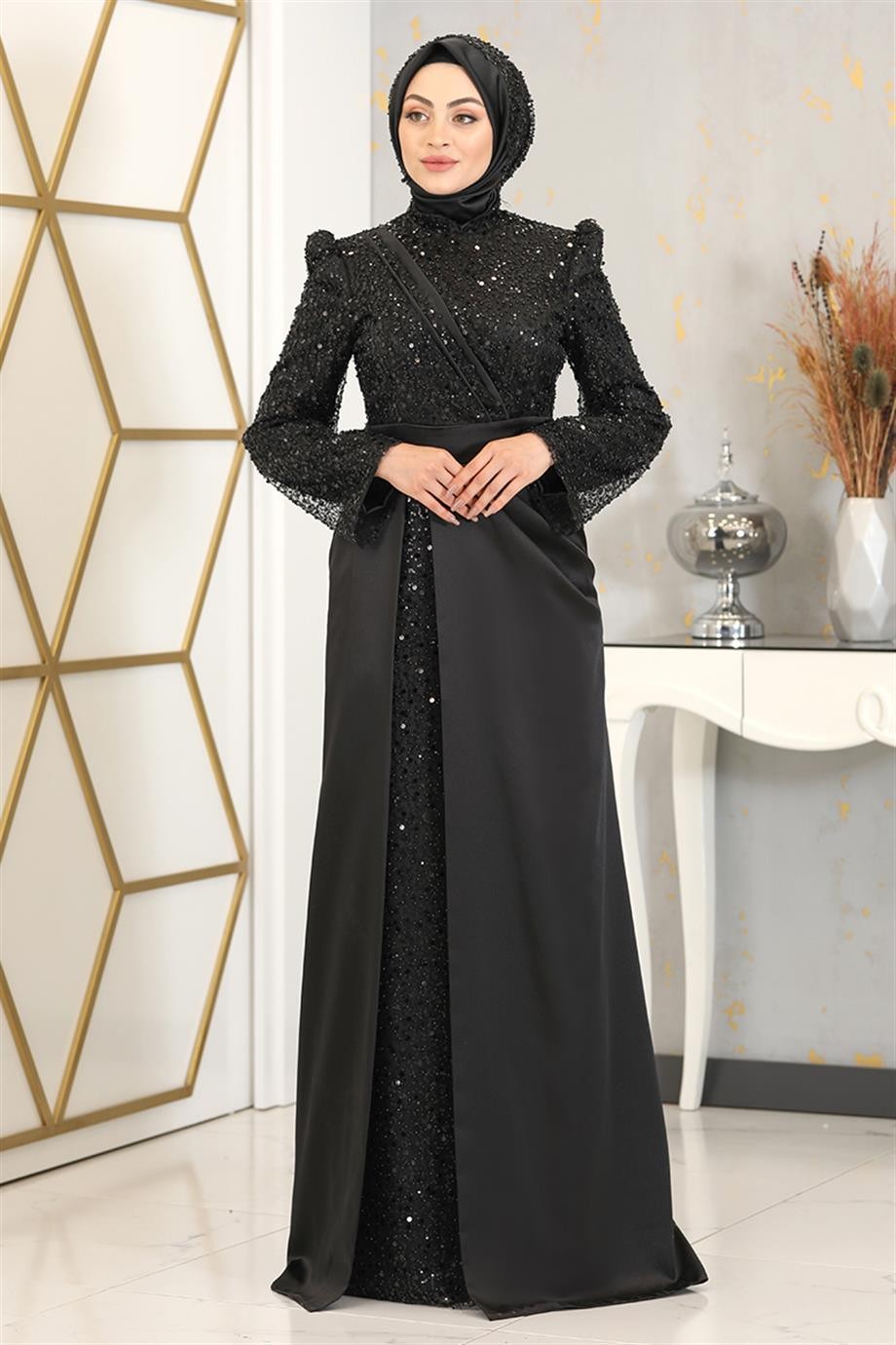 Şehrazat Hijab Abendkleid Schwarz