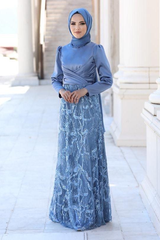 Larin Hijab Evening Dress Indigo