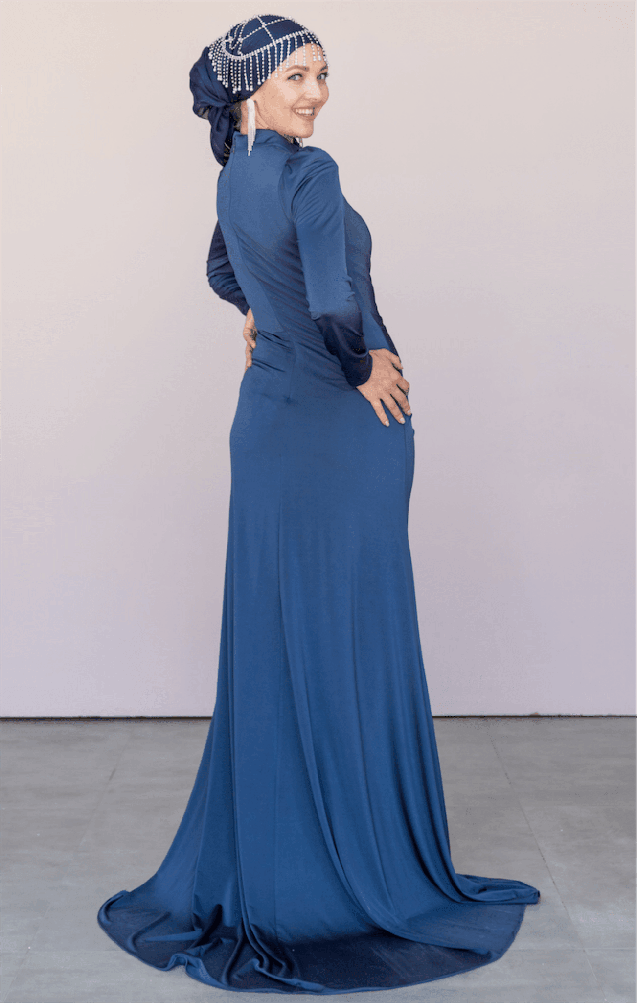 Lydia Hijab Evening Dress - Navy Blue