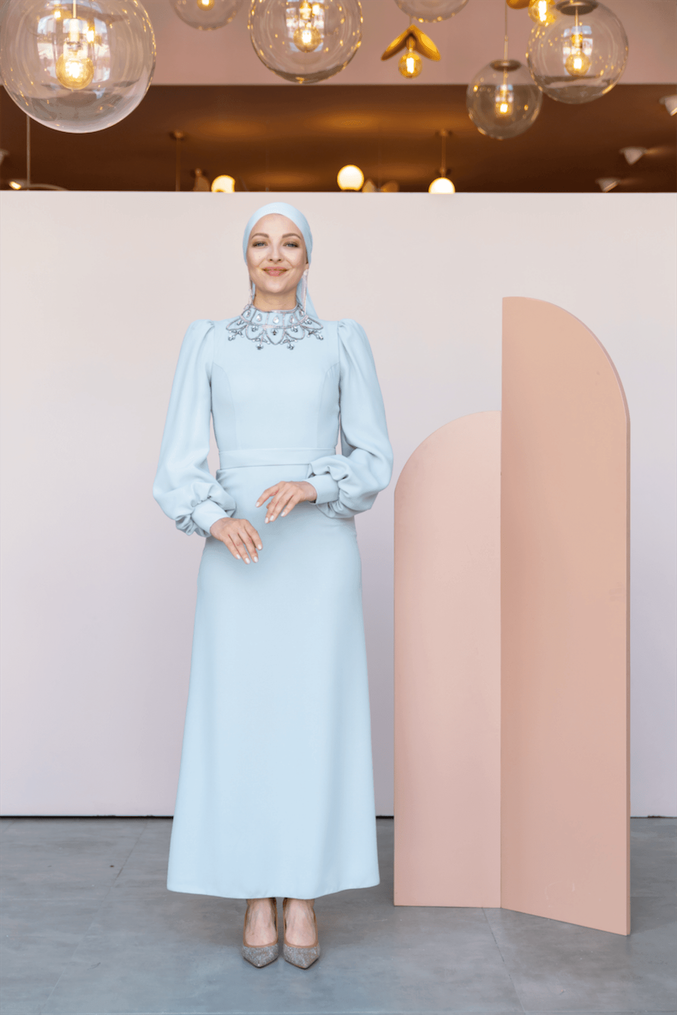 Taçmahal Hijab Evening Dress - Blue