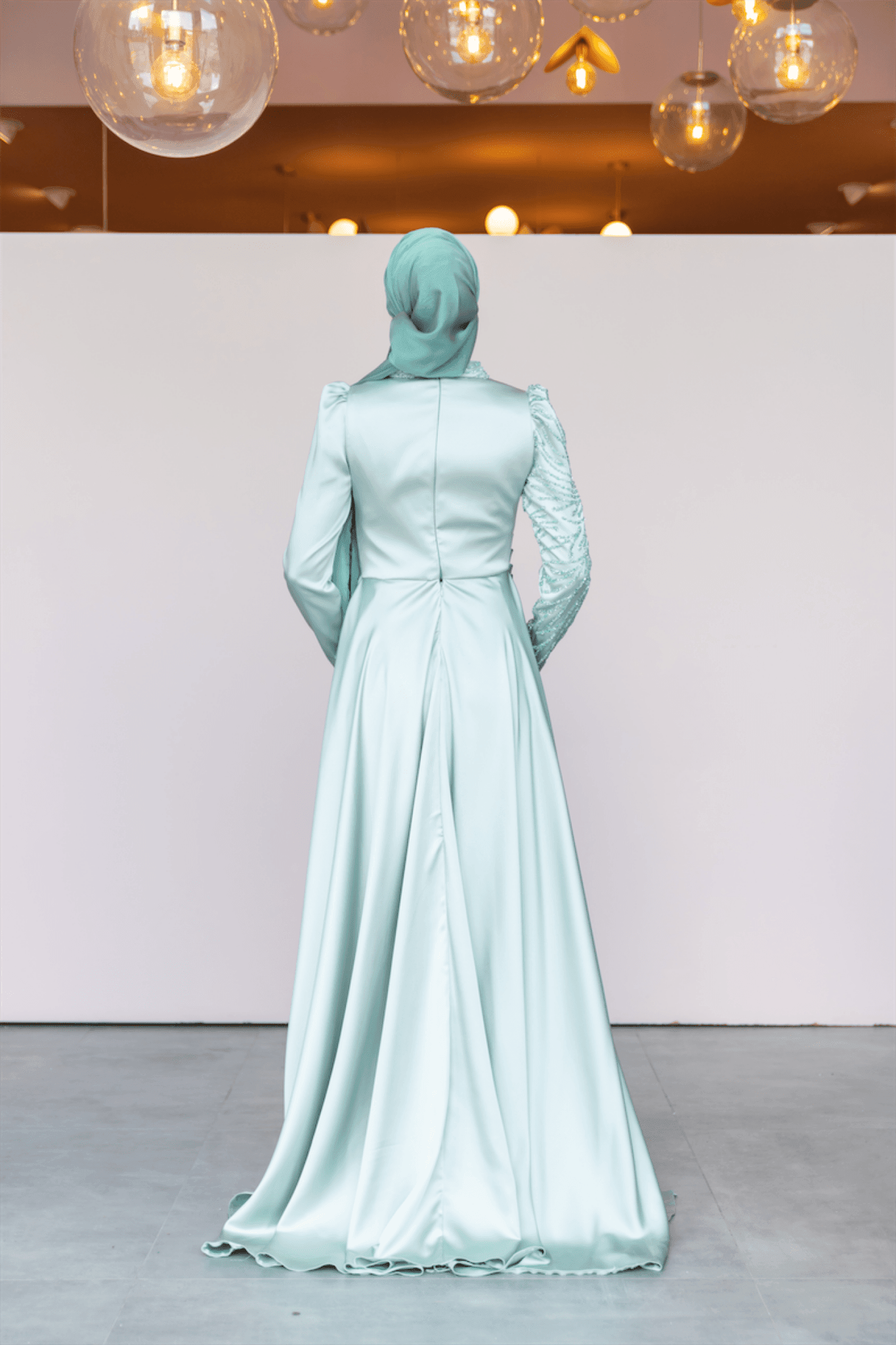 Ester Hijab Evening Dress - Water Green