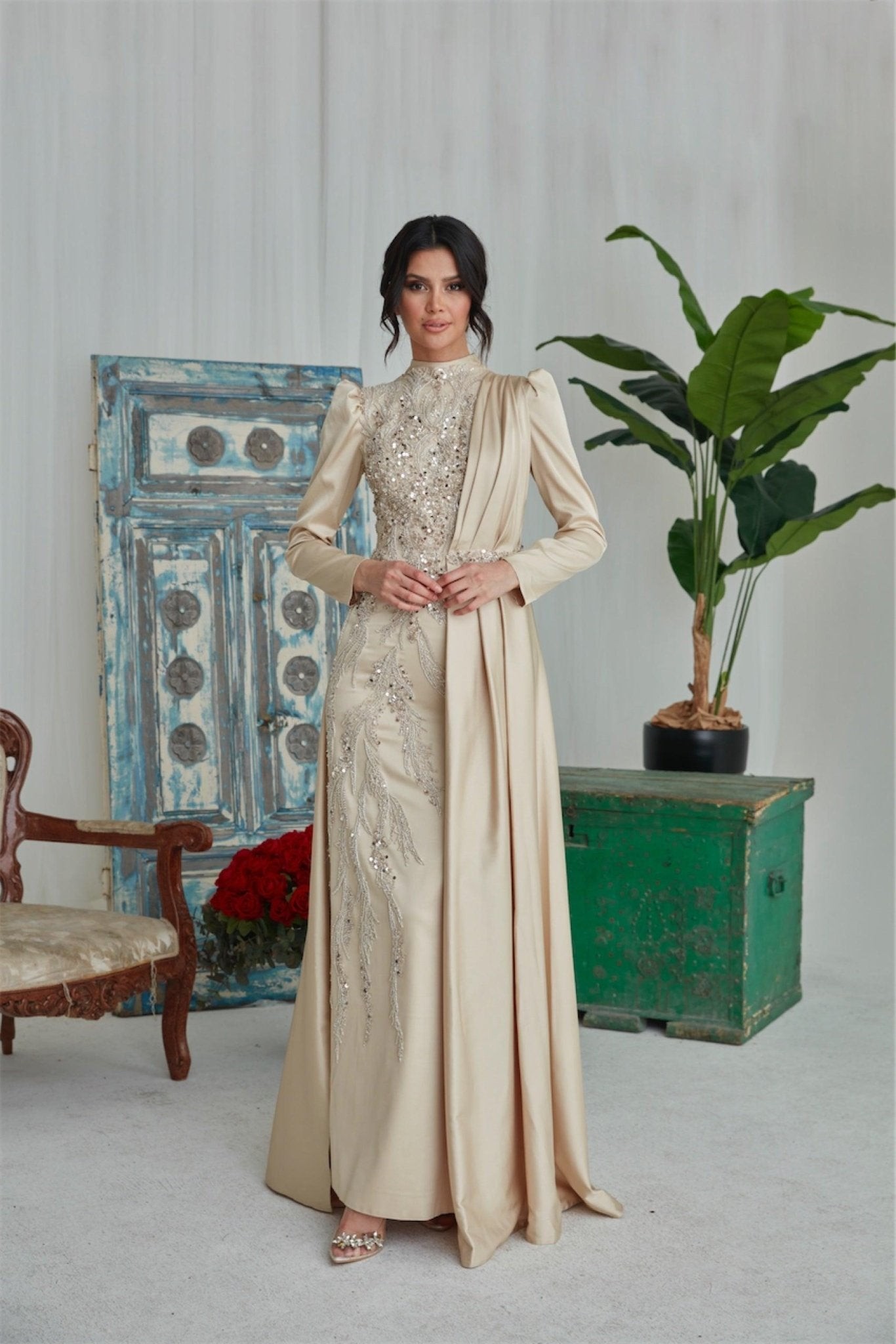 Fezra Hijab Abendkleid – Creme