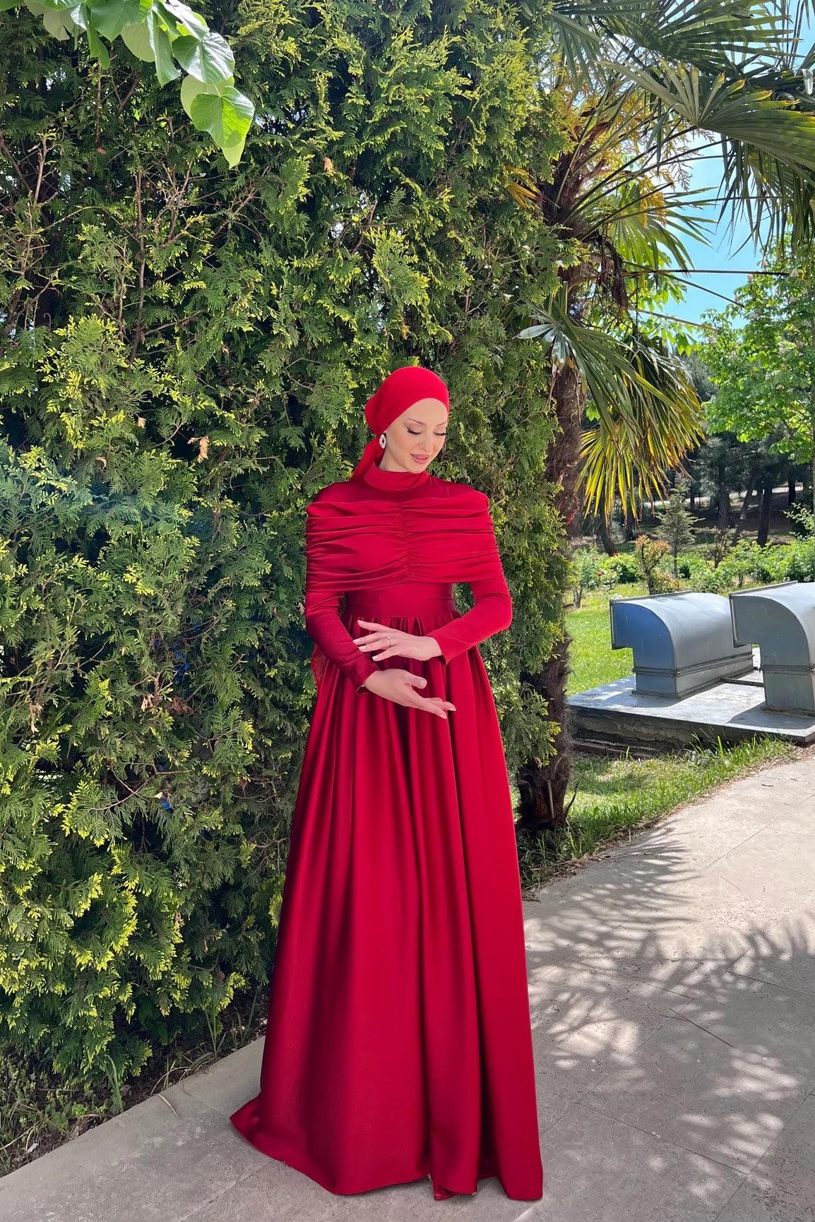 Hüma Hijab Evening Dress - Red