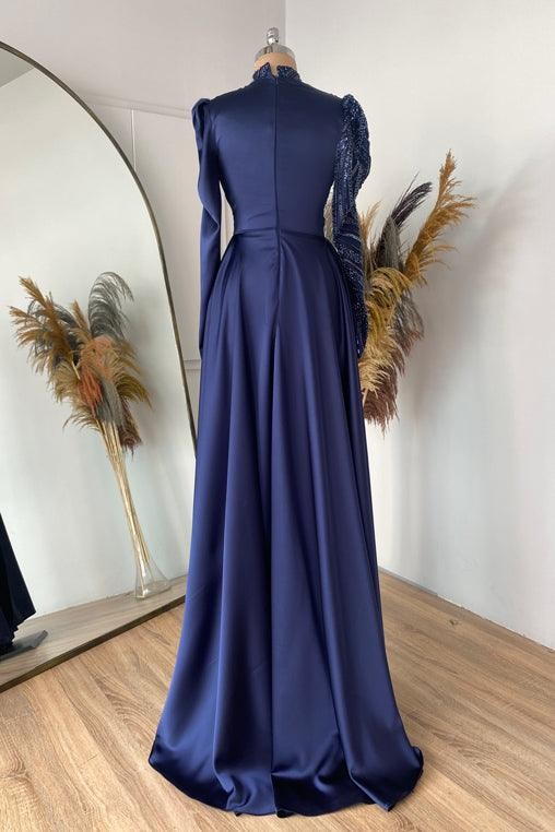 Farah Hijab Evening Dress - Navy Blue