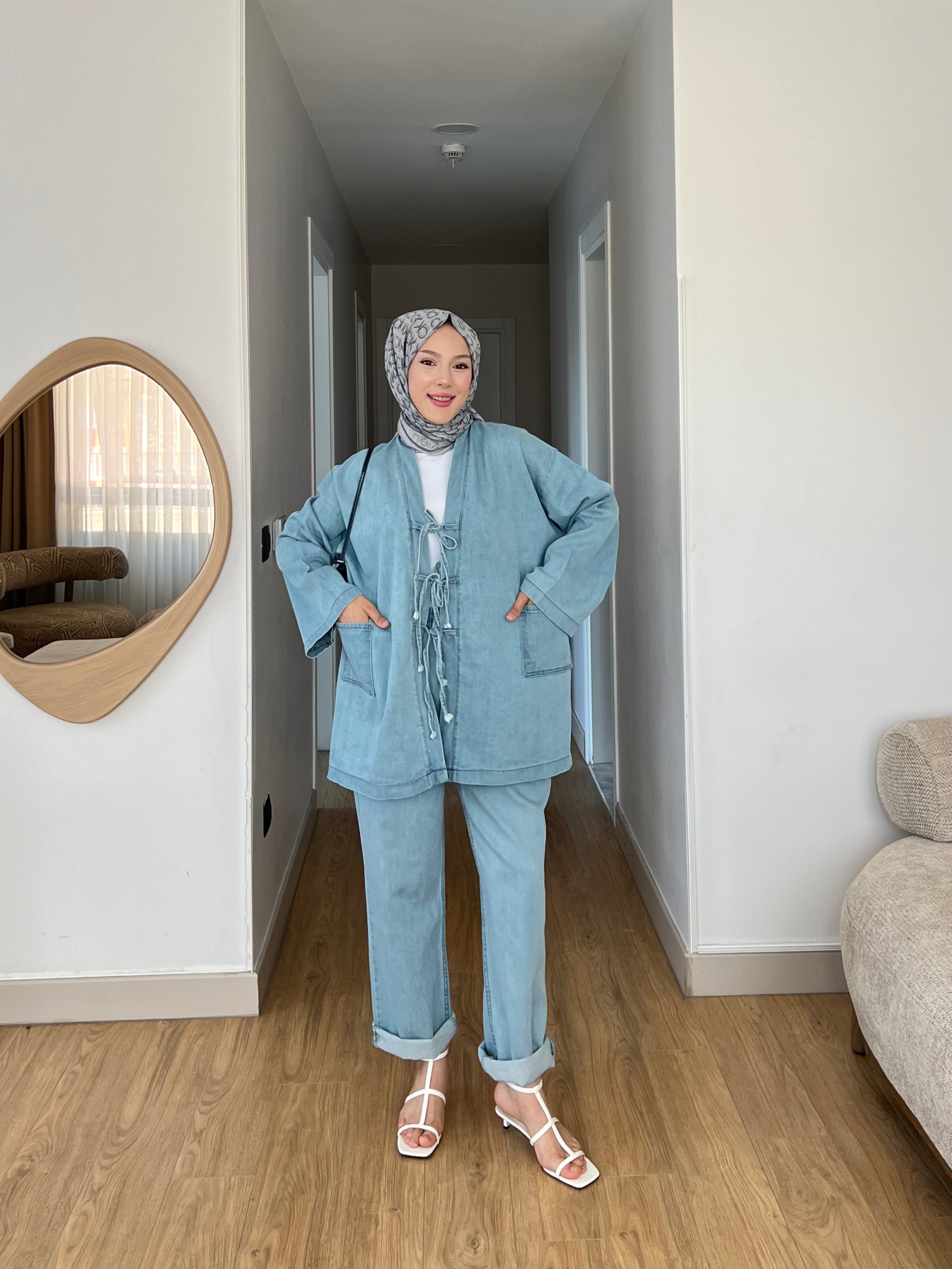 Kimono Pantolon Rahat Klıp Denim İkili Takım