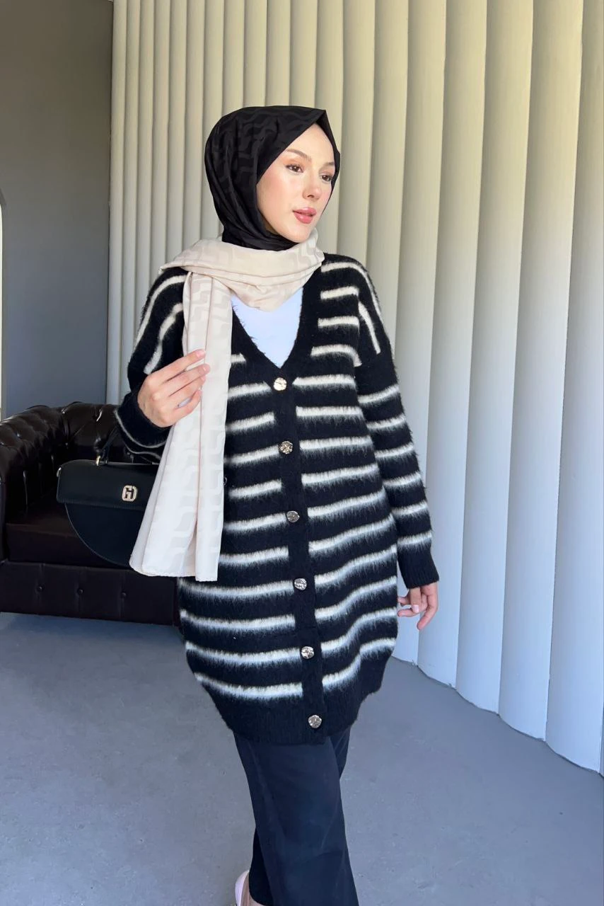 Çizgili Yumoş Dokulu Triko Hırka