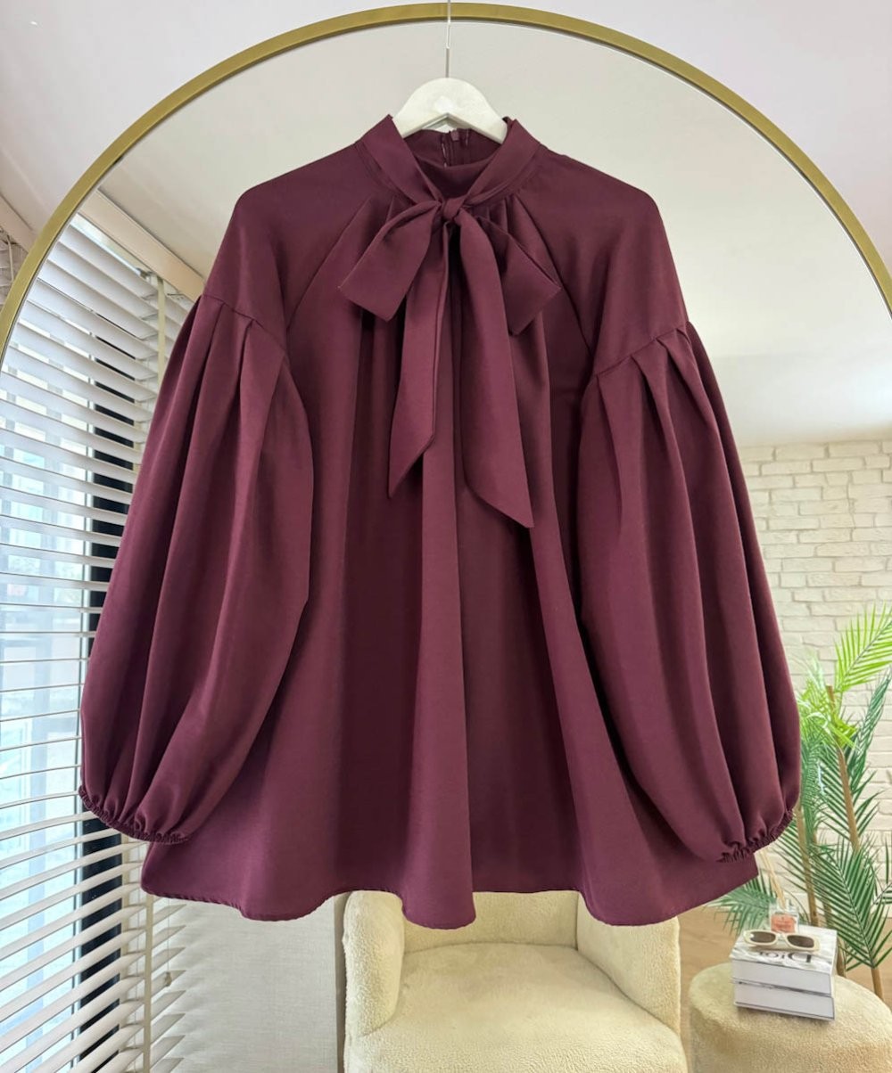 Yaka Kurdela Detay Salaş Tunik - bordo