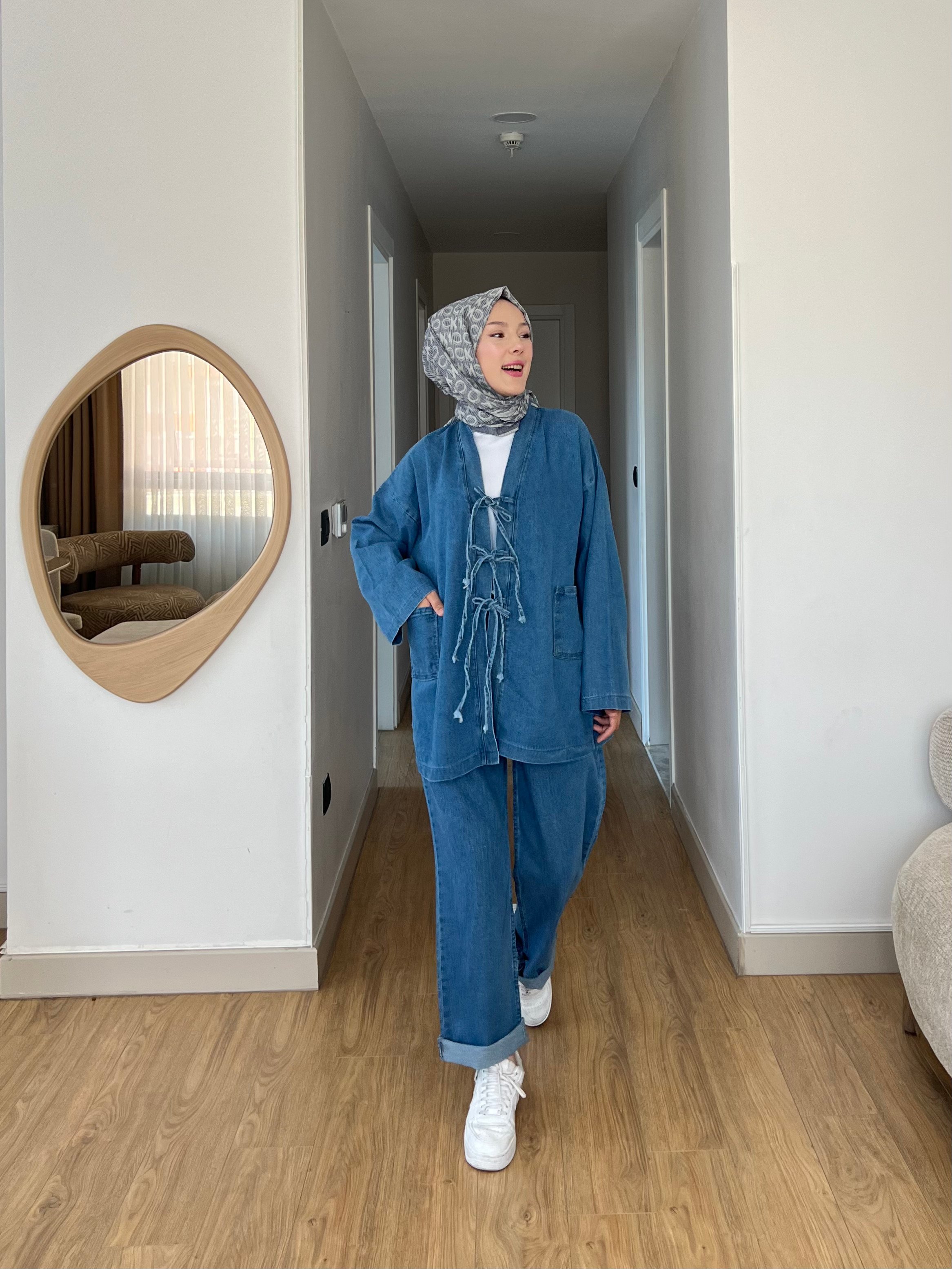 Kimono Pantolon Rahat Klıp Denim İkili Takım