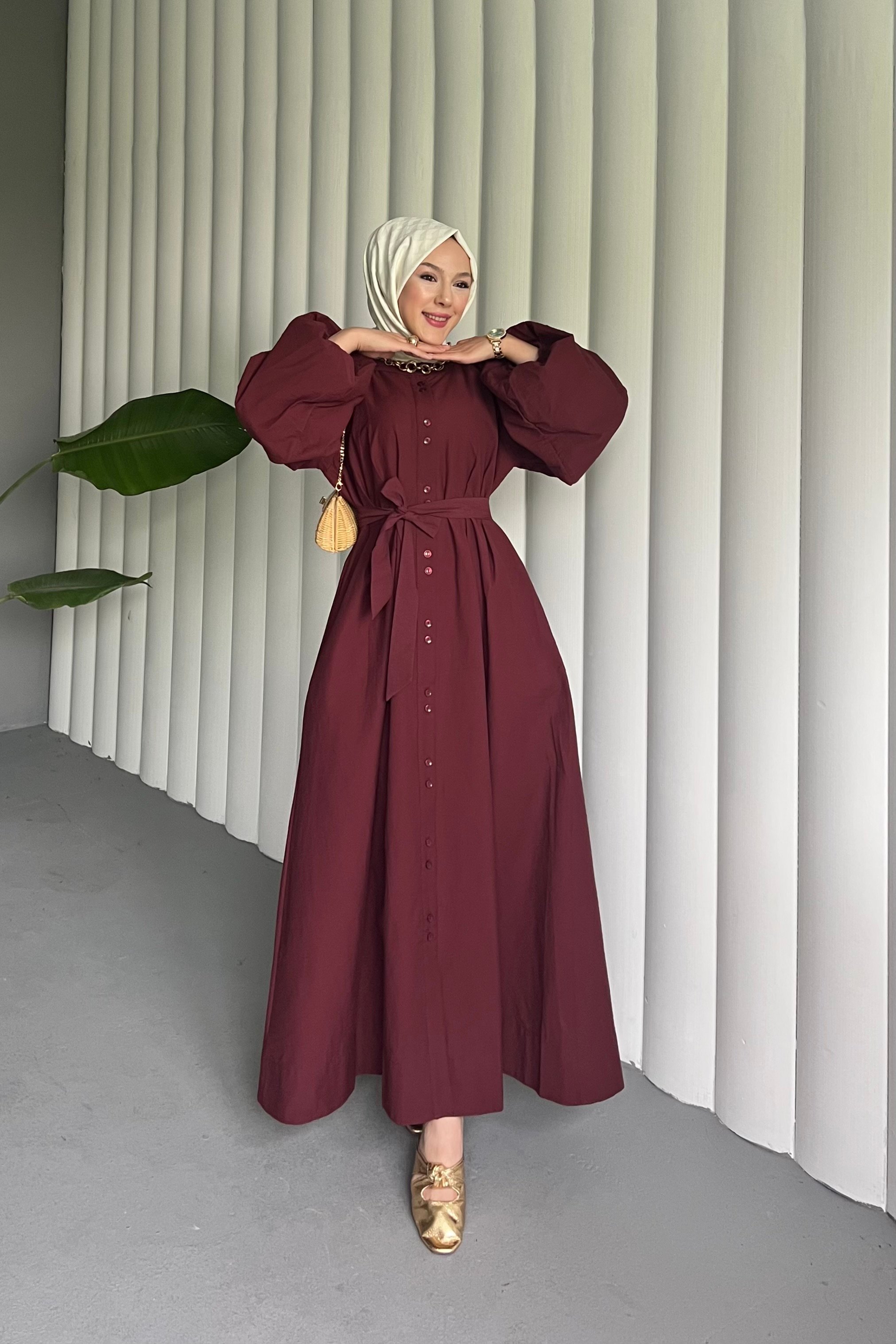 Yazlık Poplin Kuşaklı Tesettür Gömlek Elbise – Oversize Maxi Model