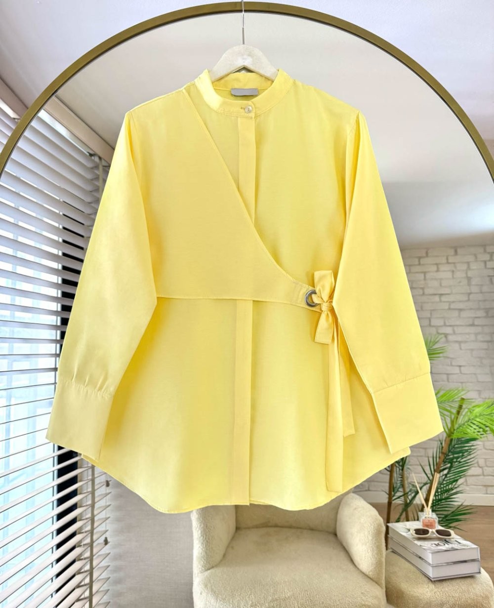 Modern  Tesettür Tunik Gömlek Kuşaklı Model - SARI