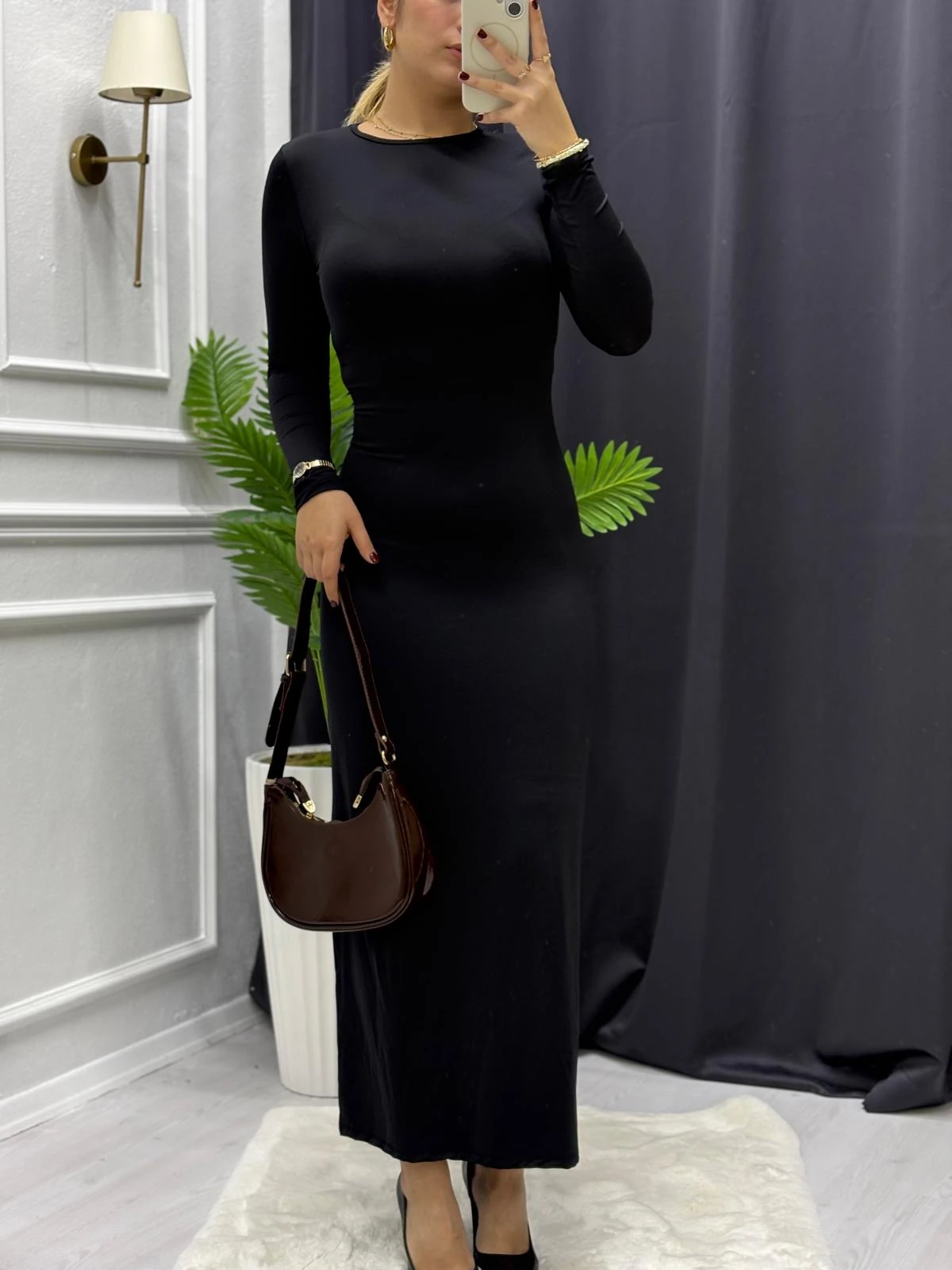 Bisiklet Yaka Uzun Elbise