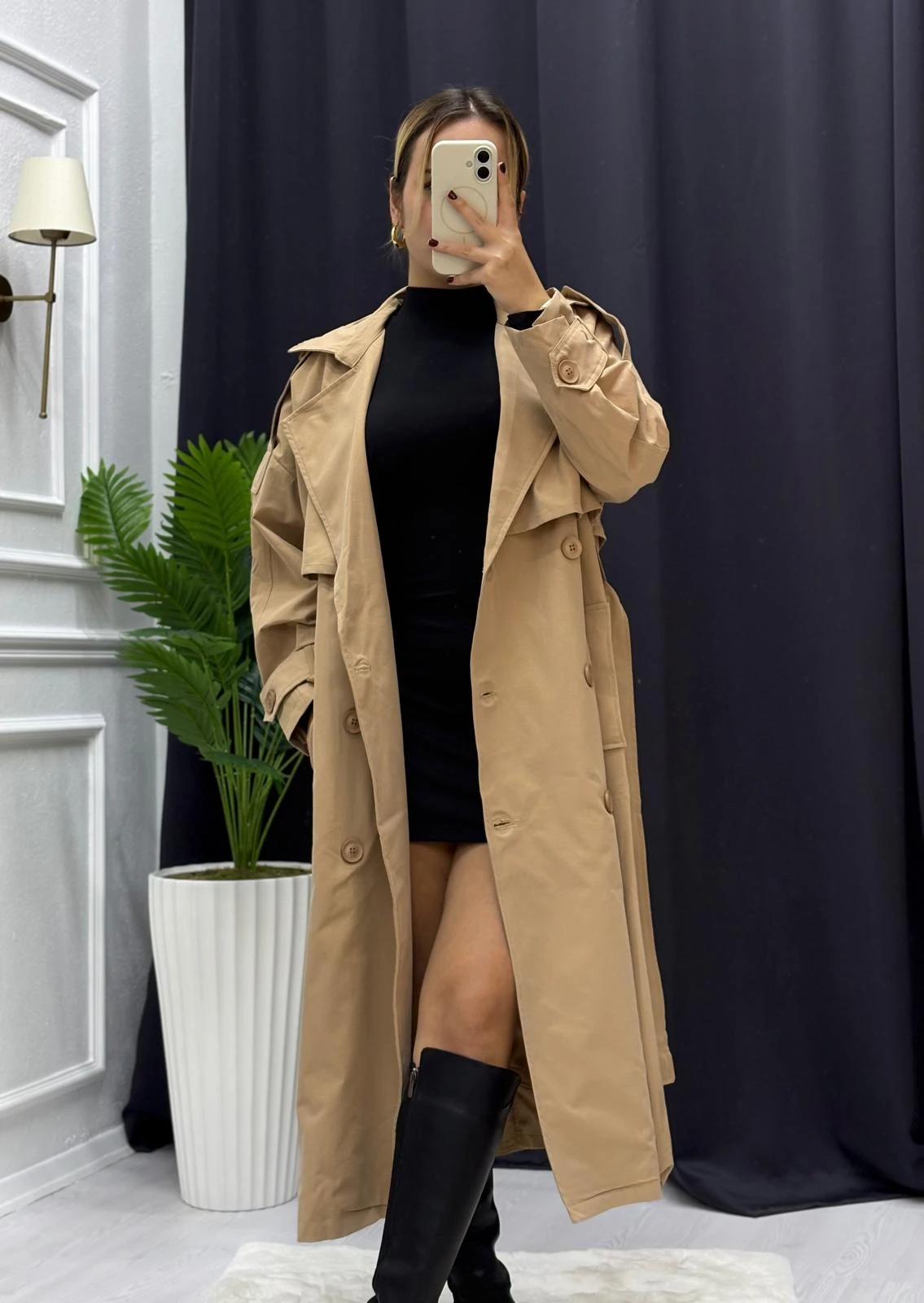 Bel Kuşaklı İç Astarlı Trençkot