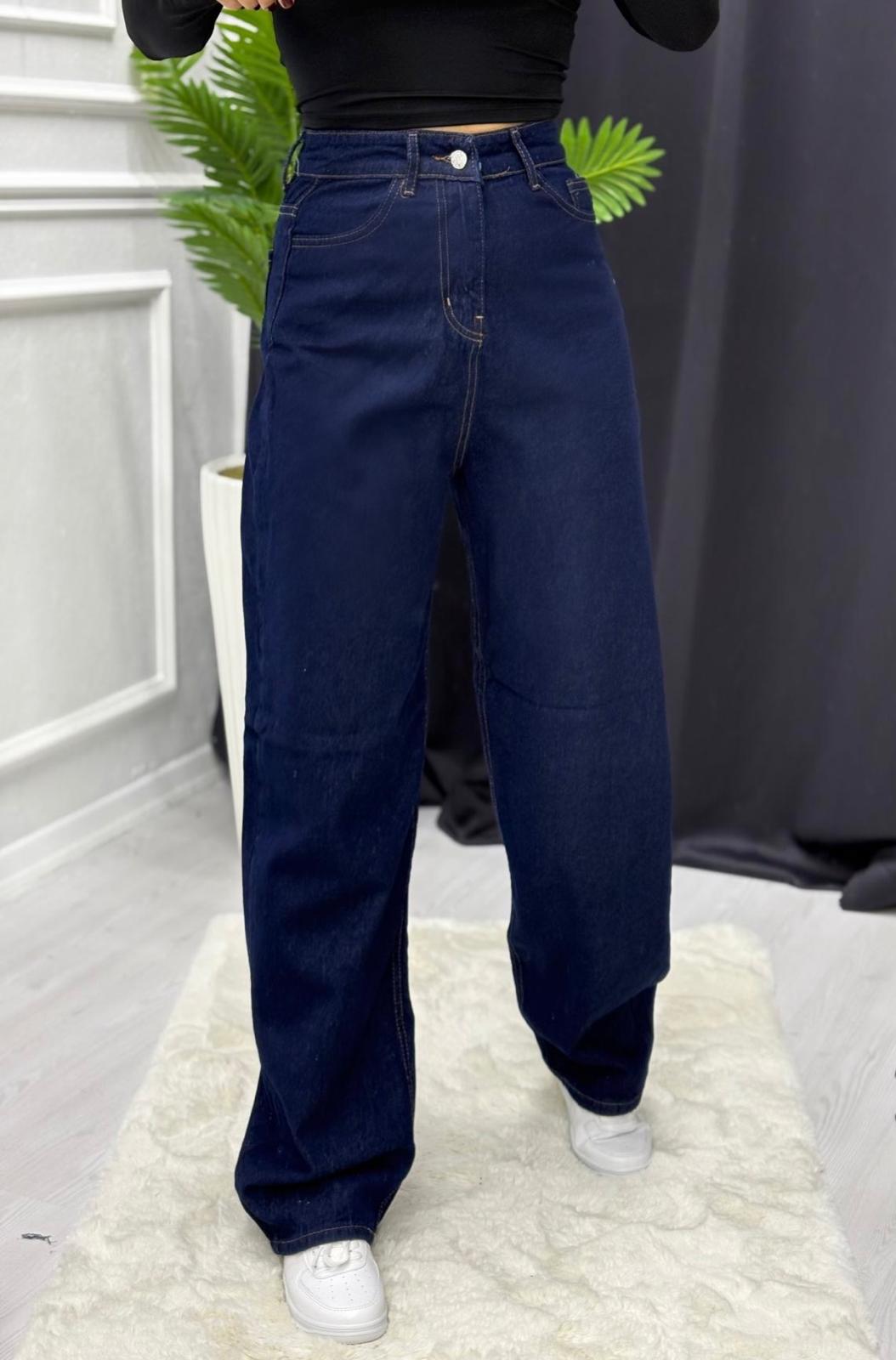 Baggy Kemer Detaylı Jean Pantolon - KOYU LACİVERT