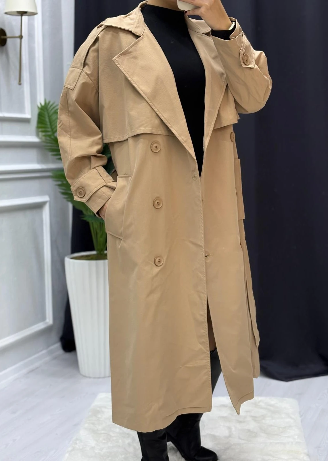 Bel Kuşaklı İç Astarlı Trençkot