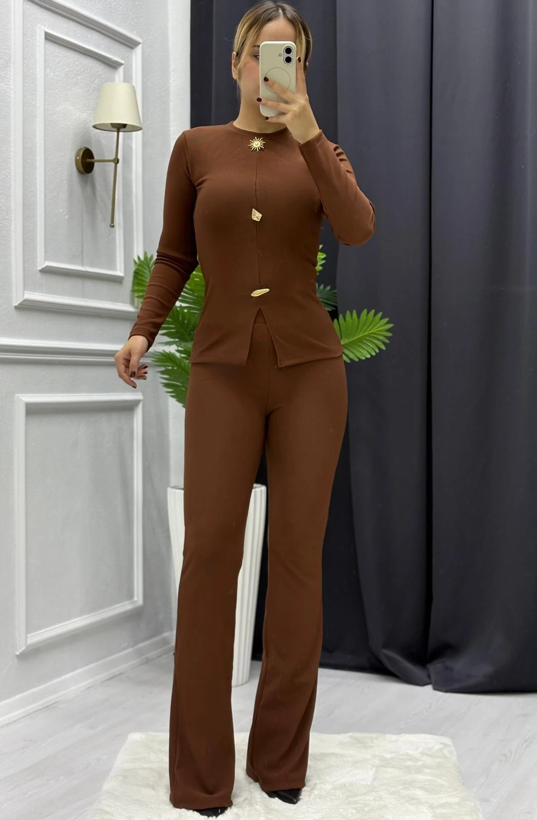 Ottoman Gold Aksesuar Detaylı Takım - KAHVERENGİ