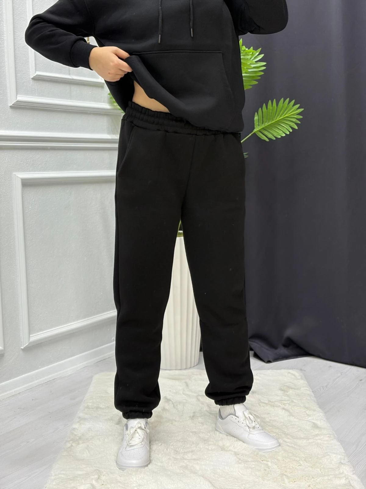 Üç İplik Kadın Eşofman Altı  - SİYAH