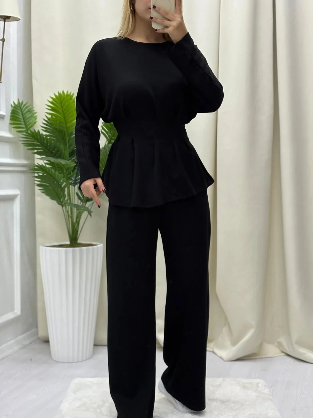 Pileli Kuşak Detaylı Salaş Takım