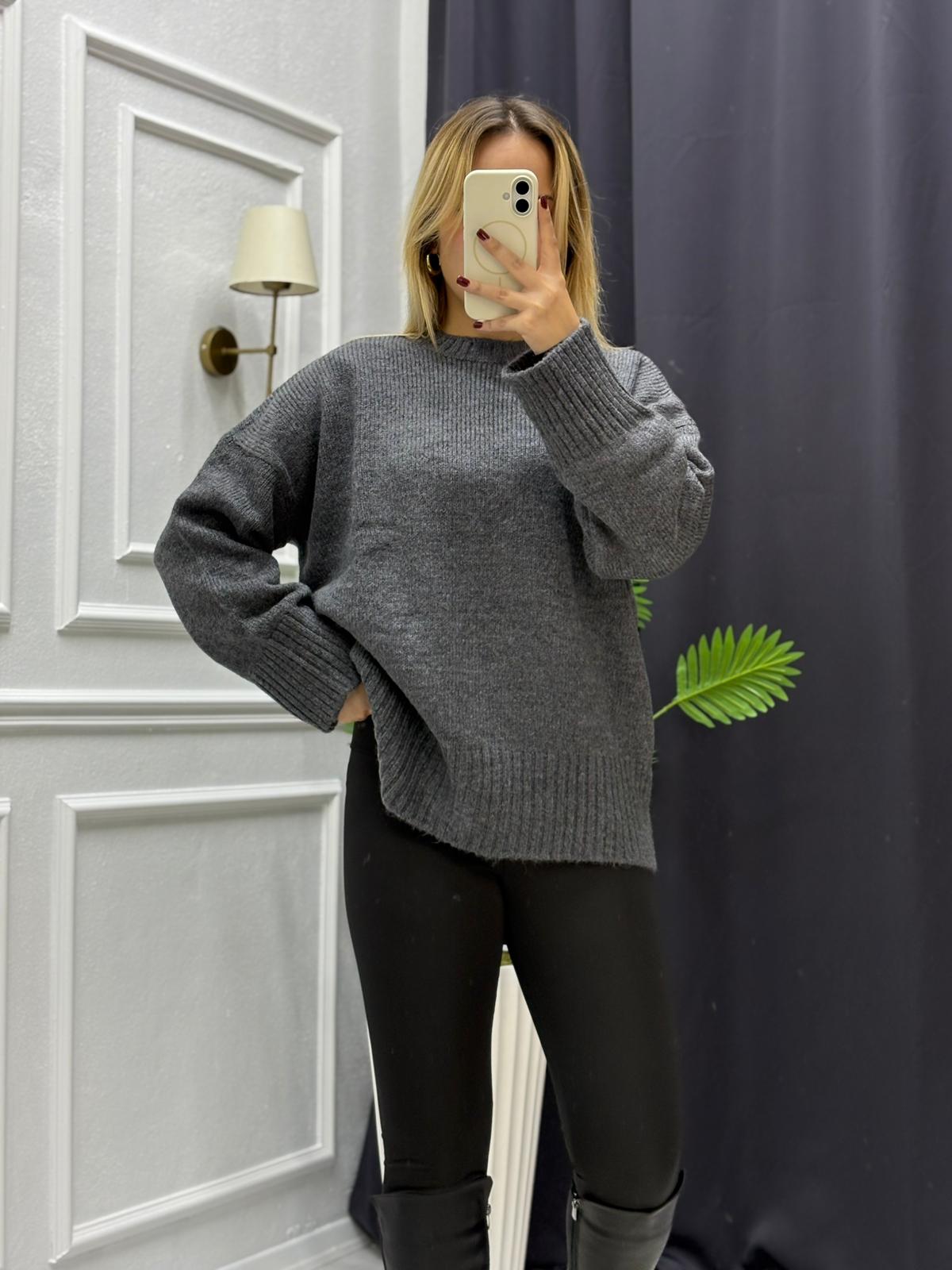 Bisiklet Yaka Kadın Triko Kazak - ANTRASİT