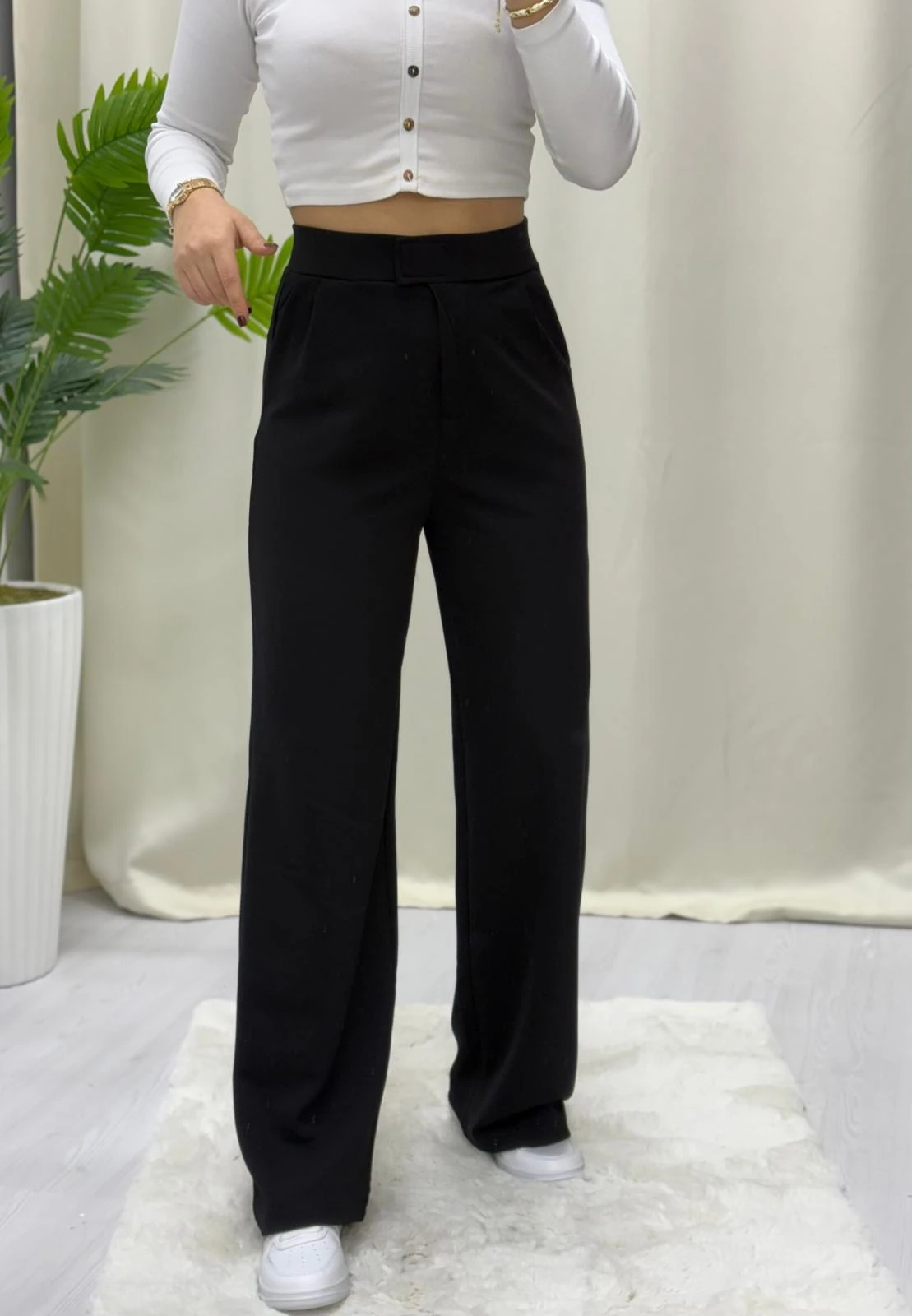 Krep Kumaş Cırtlı Palazzo Pantolon