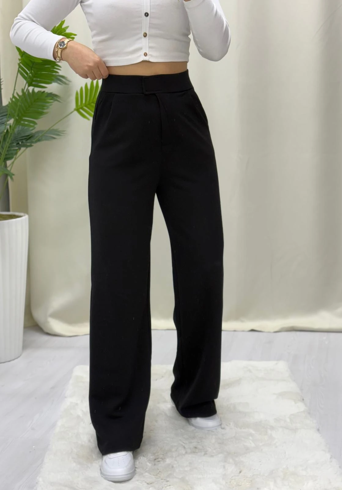 Krep Kumaş Cırtlı Palazzo Pantolon