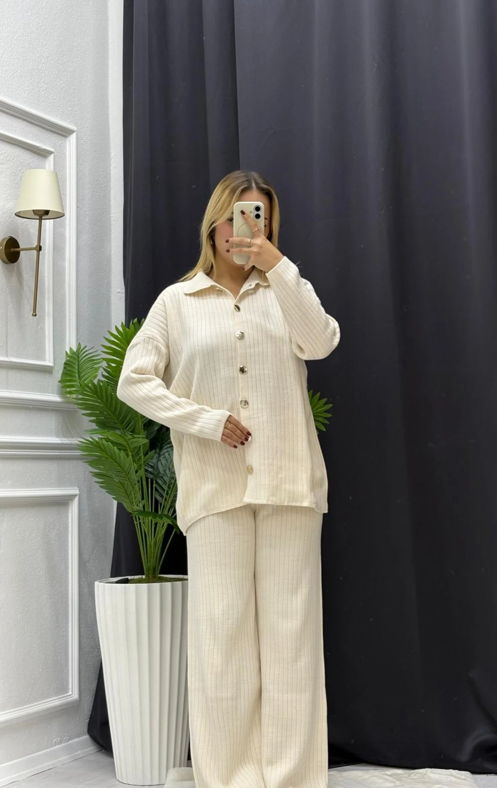 Düğme Detay Kadın Triko Takım